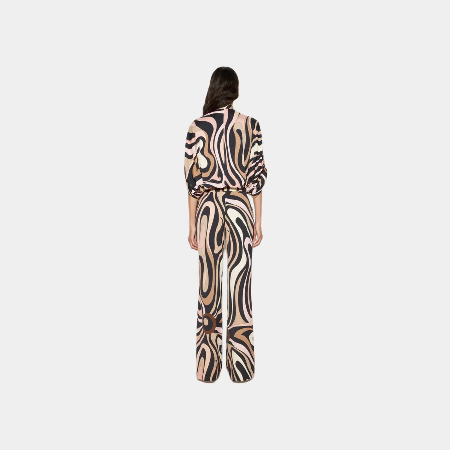 Pucci Marmo Print Jumpsuit With Satin Weave And Matte Trim, Black, Nude, Back