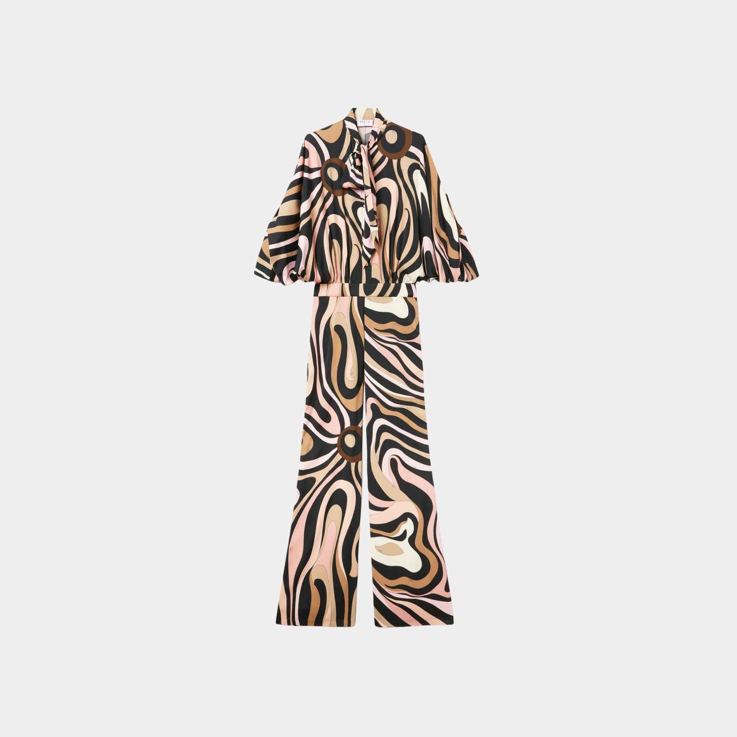 Pucci Marmo Print Jumpsuit With Satin Weave And Matte Trim, Black, Nude, Front