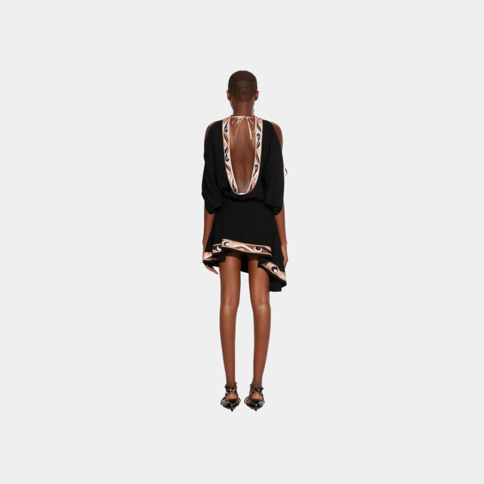Pucci Mini Skirt With Asymmetrical Printed Hemline, Black, Back