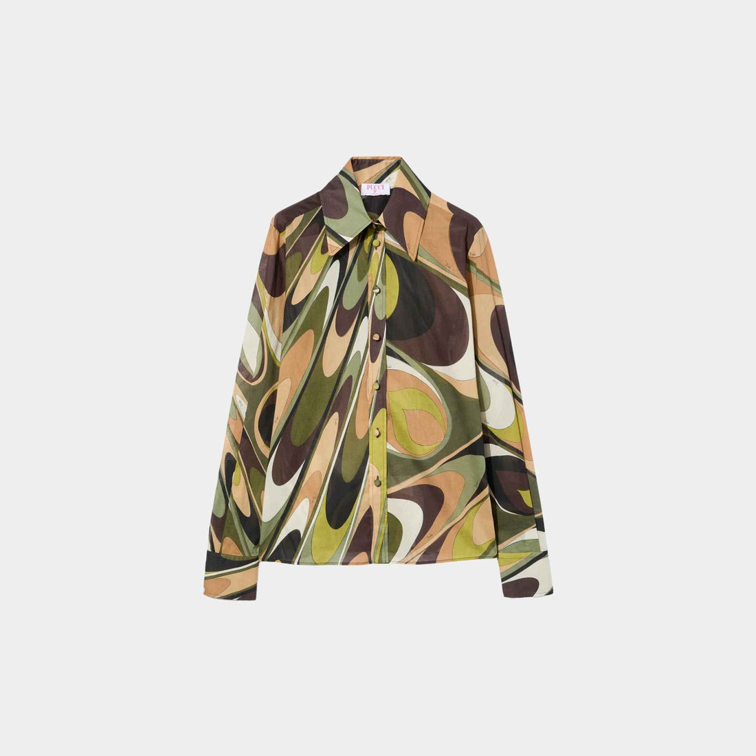 Pucci Onde Print Cotton Slim Fit Shirt, Khaki, Front