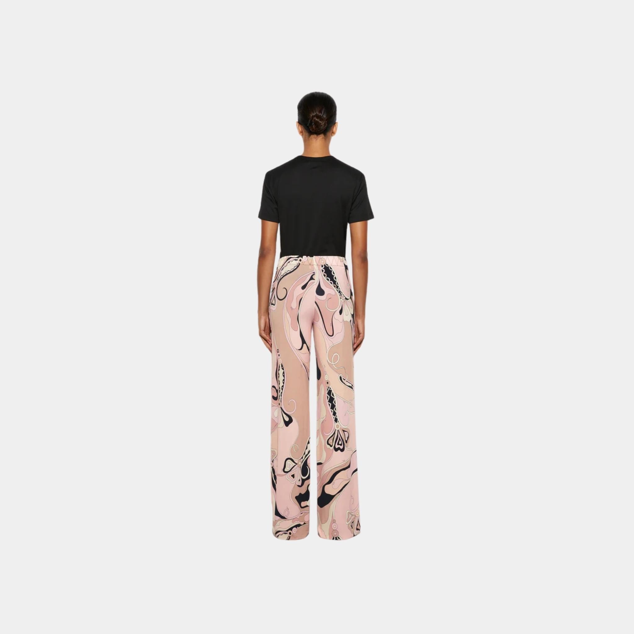 Pucci Orchidee Print Straight Mid-Rise Pants, Nude, Back