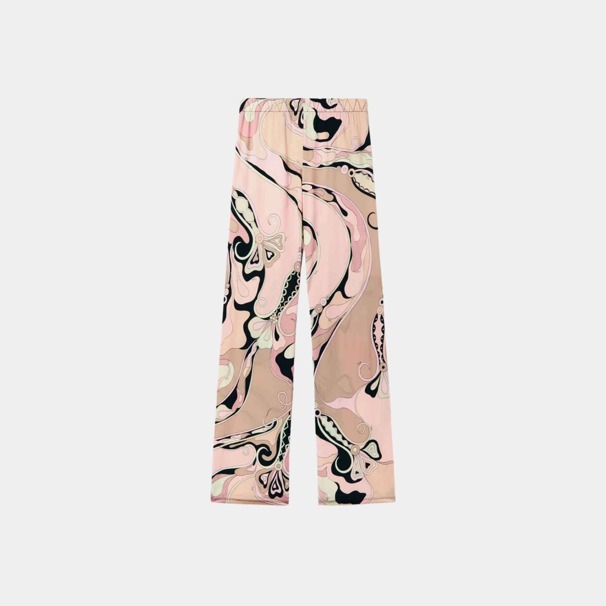 Pucci Orchidee Print Straight Mid-Rise Pants, Nude, Front