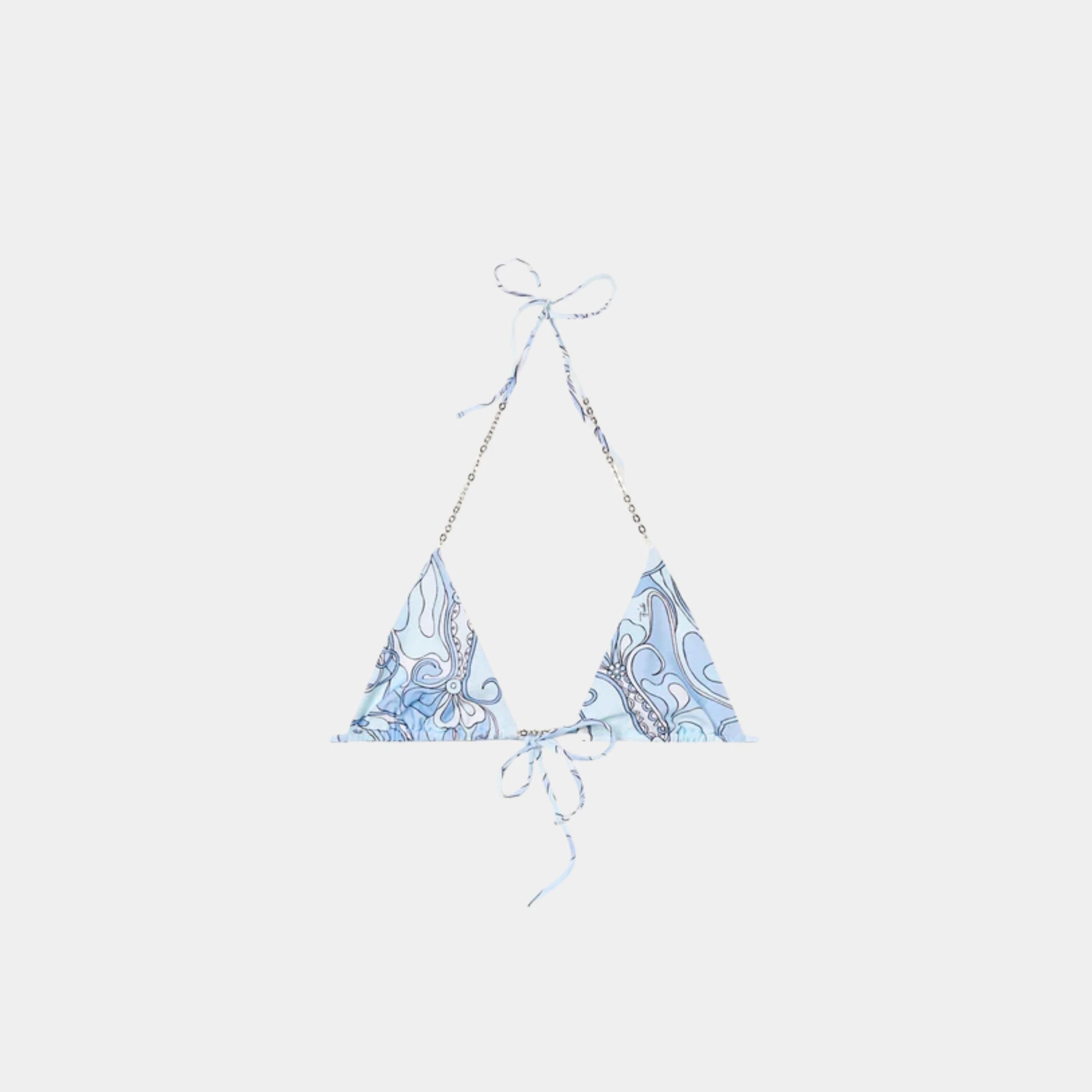 Pucci Orchidee Print Triangle Bikini Top, Pale Blue, Front