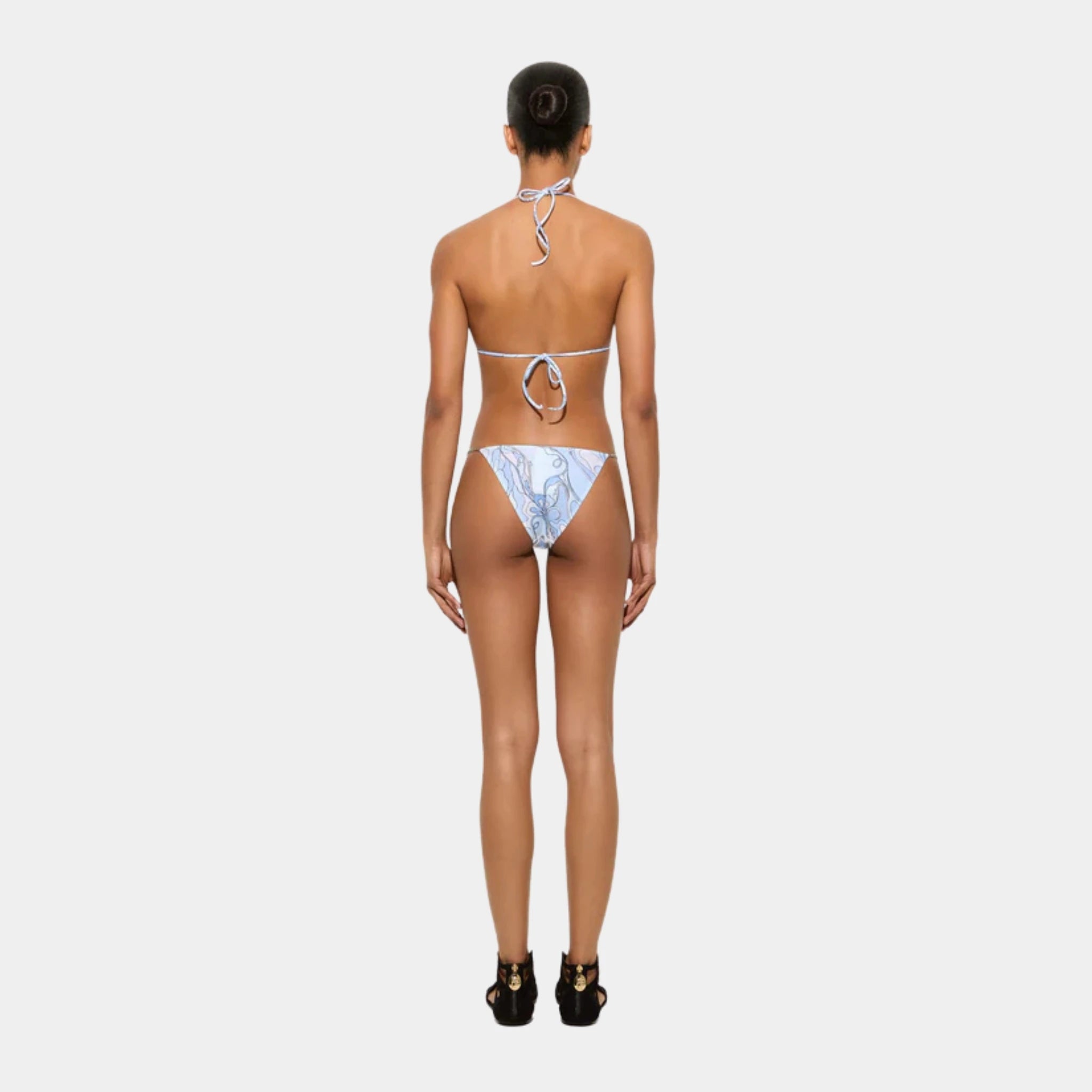 Pucci Orchidee Print Triangle Bikini Top, Pale Blue, Model, Back
