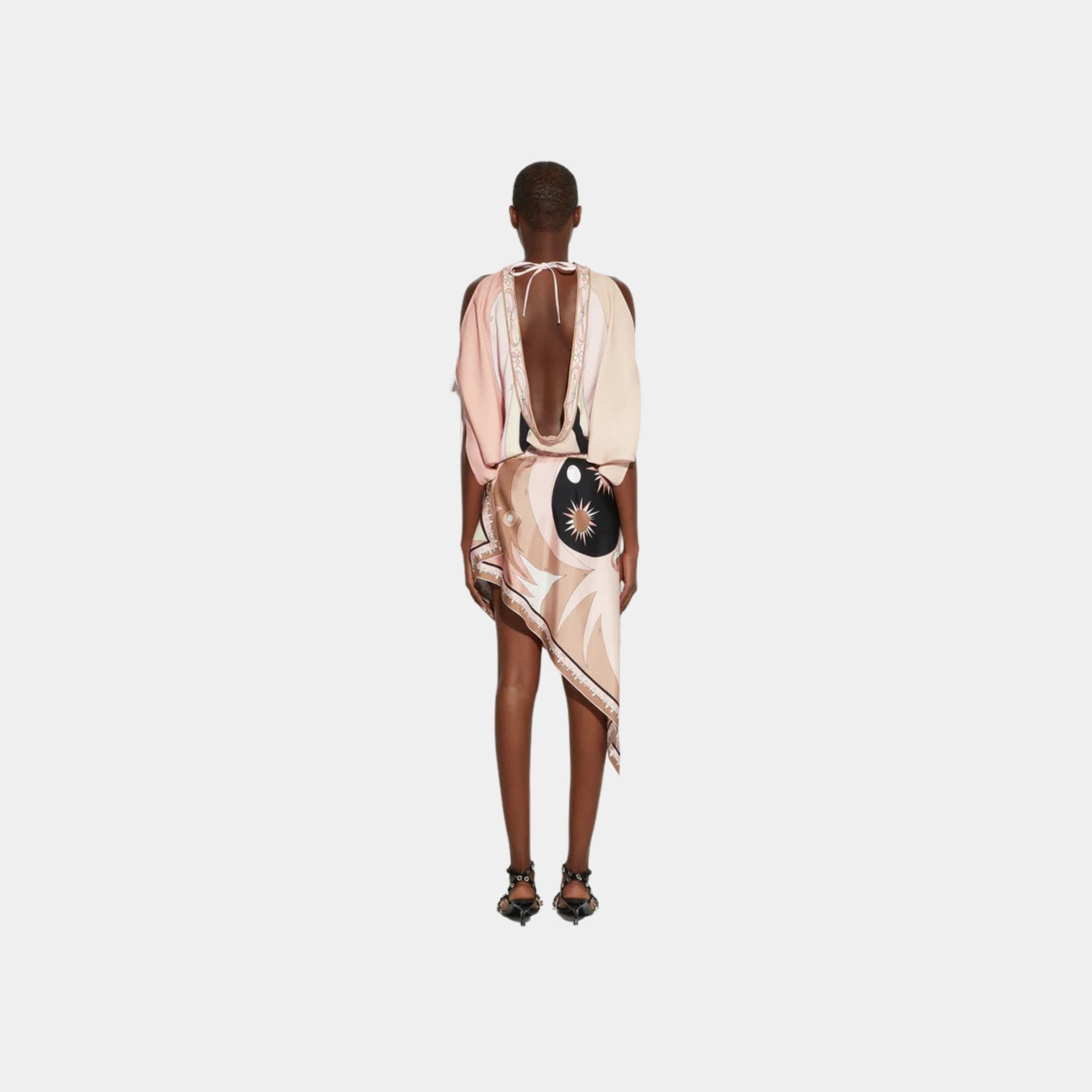 Pucci Stella Print Asymmetrical Mini Skirt In Silk, Nude, Back