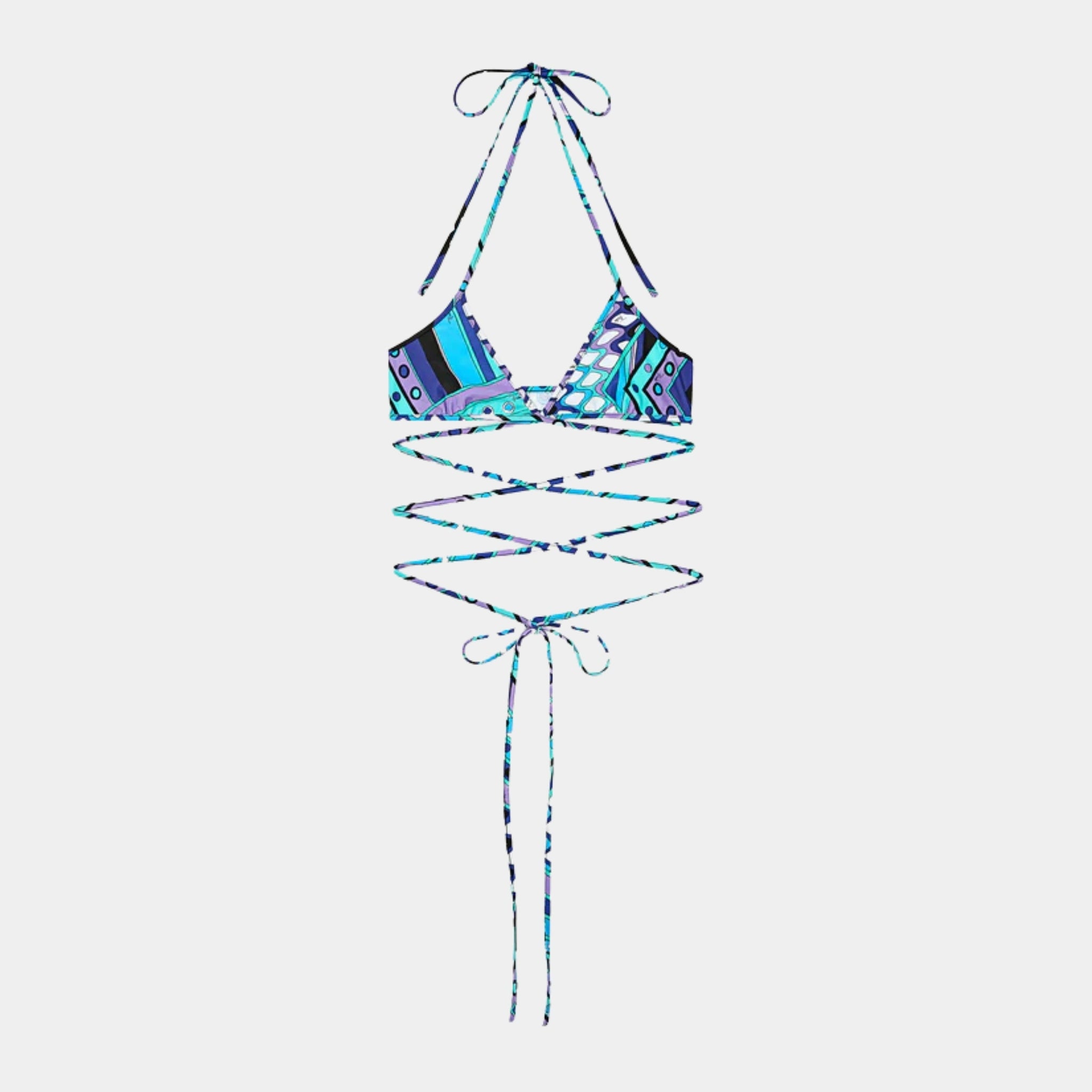 Pucci Vivara Print Triangle Bikini Top, Turquoise, Front
