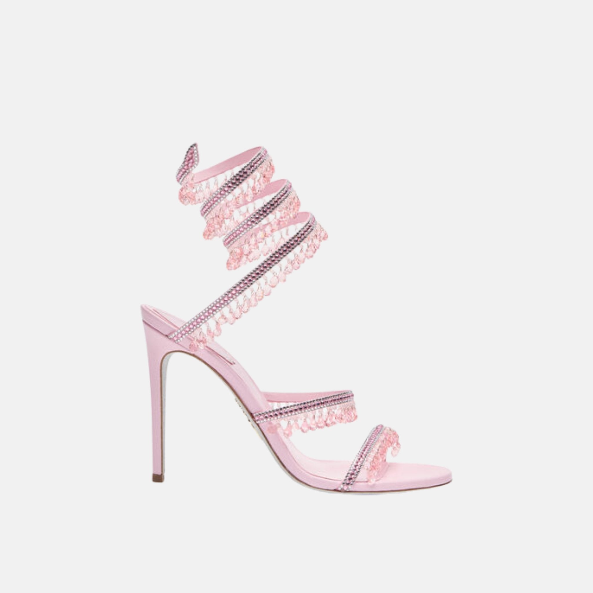 Rene Caovilla Chandelier Sandal 105 In Satin, Rose, Side