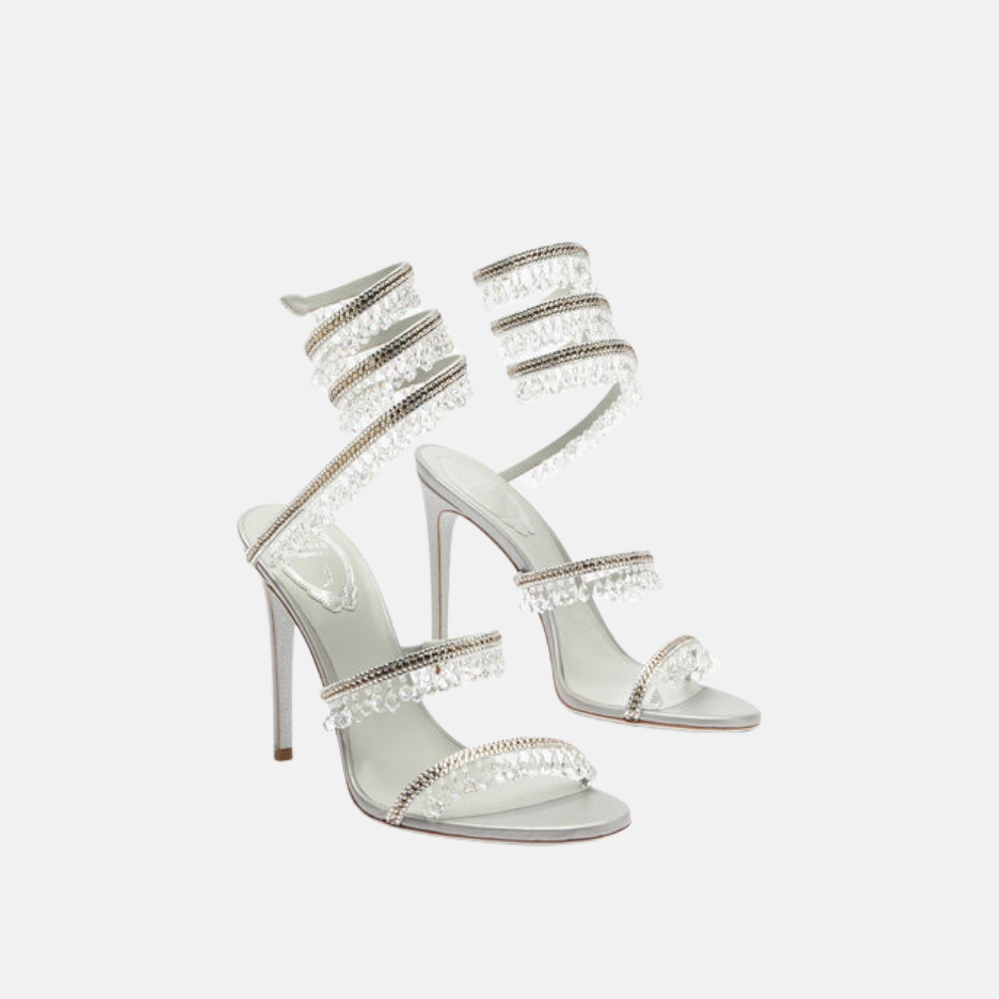 Rene Caovilla Chandelier Sandal 105 In Satin, Silver, Front