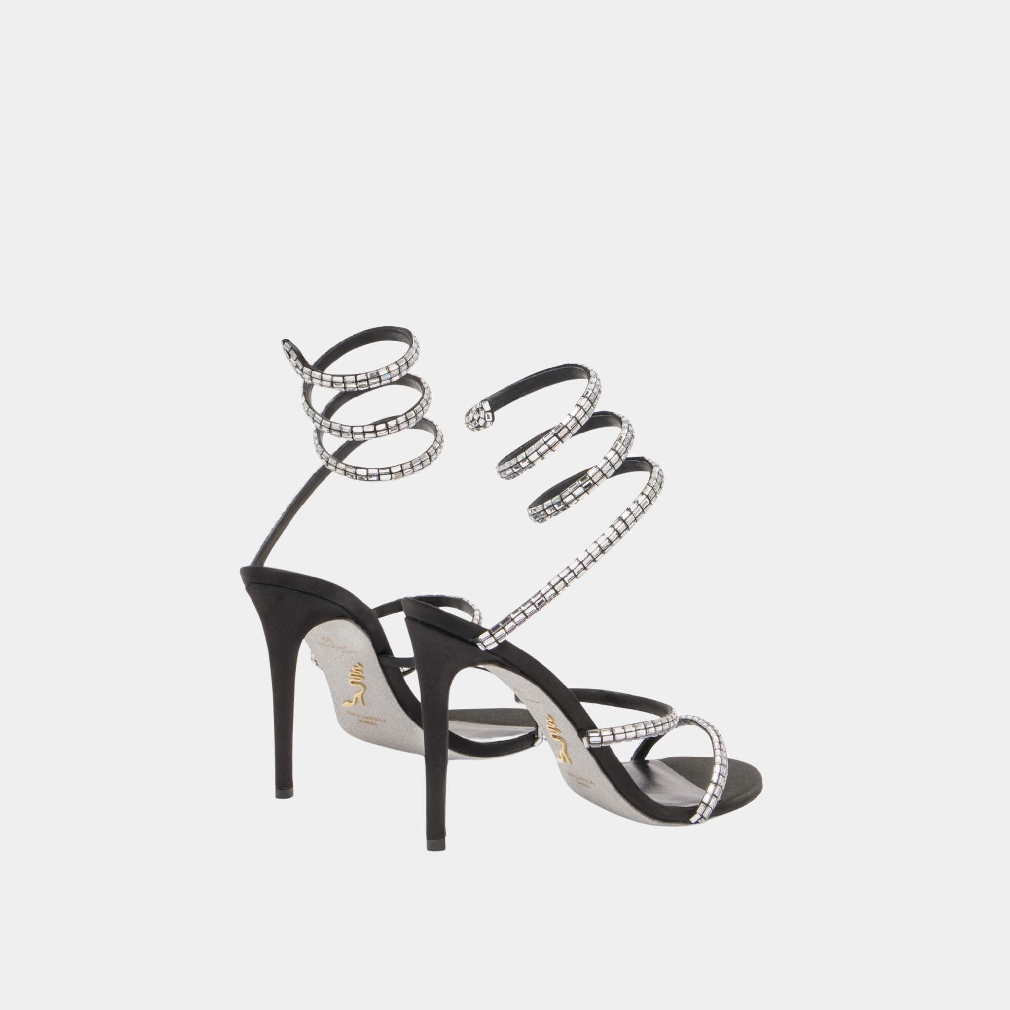 Rene Caovilla Cleo Black Sandal With Crystal Baguette 105, Back