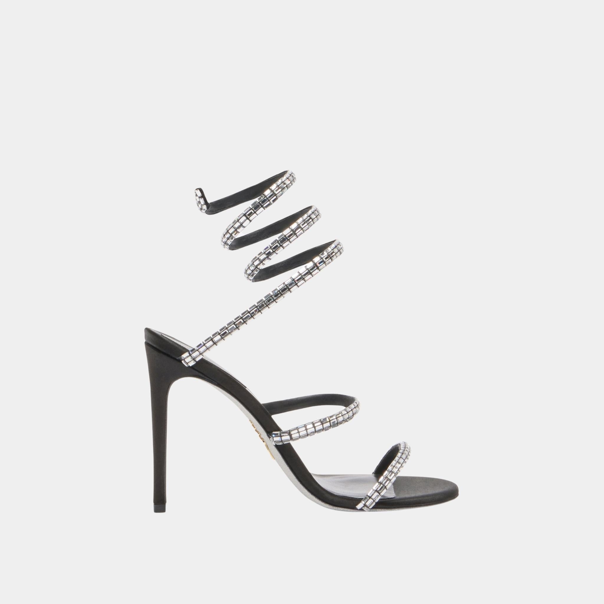 Rene Caovilla Cleo Black Sandal With Crystal Baguette 105, Side