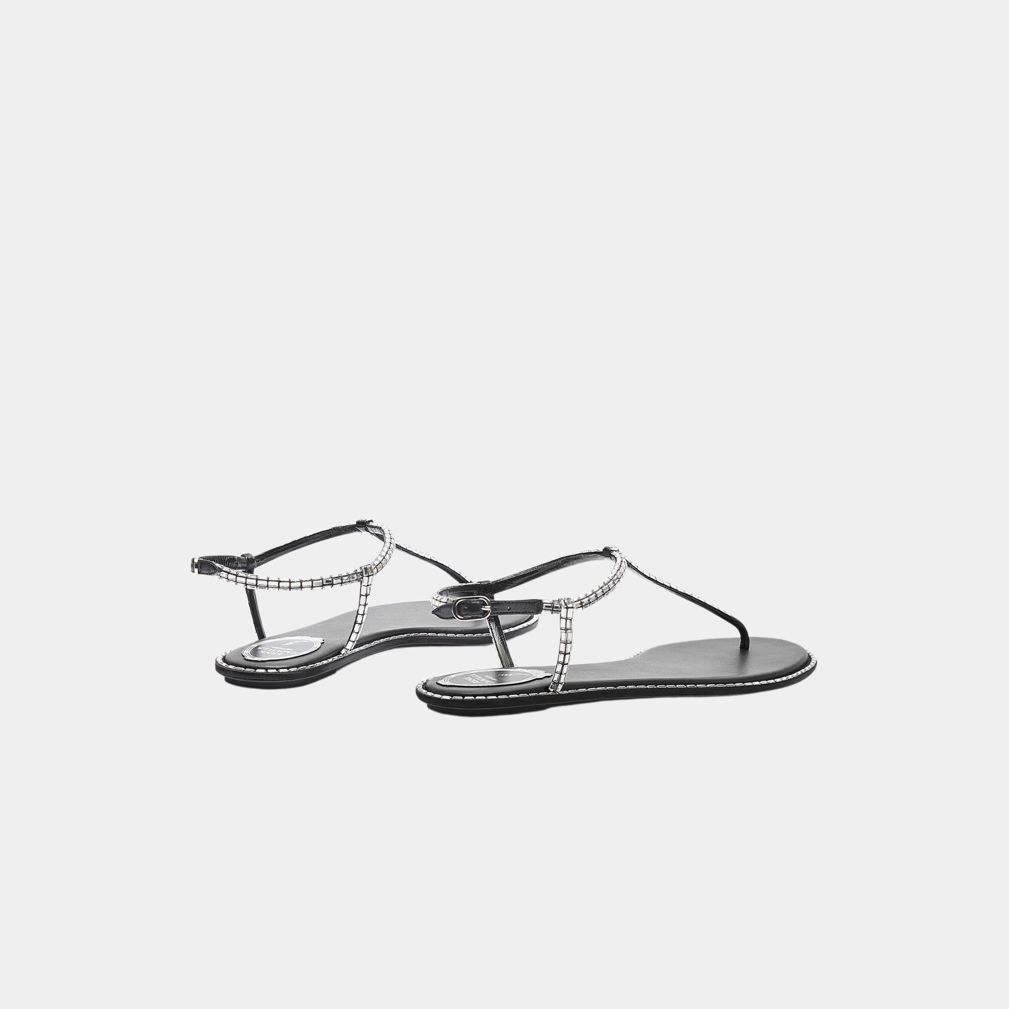 Rene Caovilla Diana Black Sandal With Crystal Baguette, Back