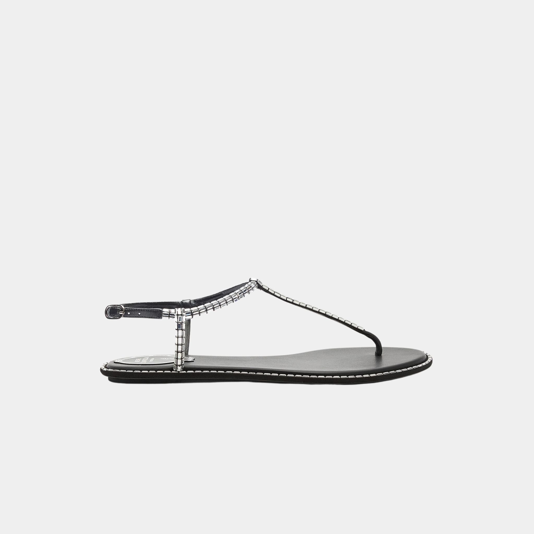 Rene Caovilla Diana Black Sandal With Crystal Baguette, Side