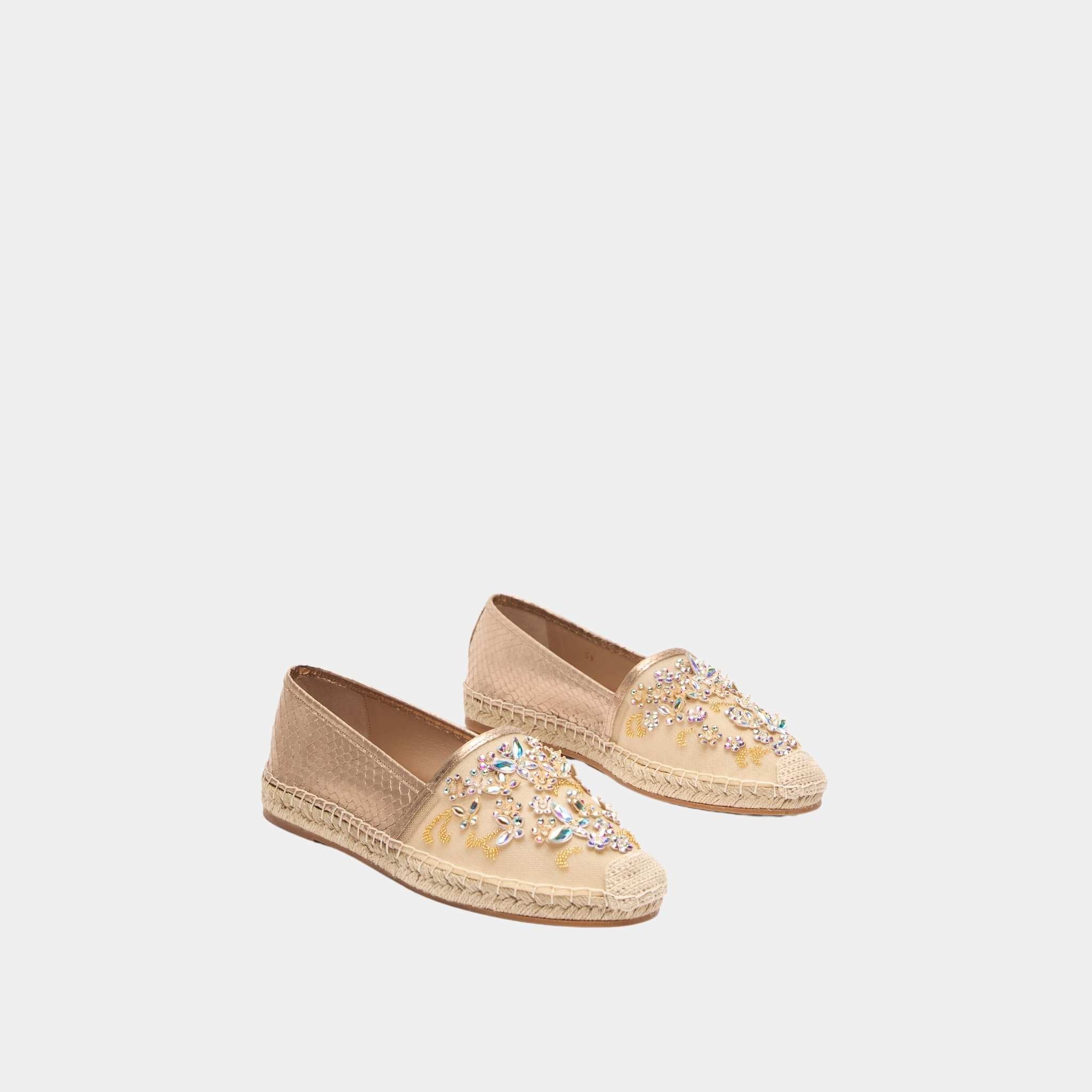 Rene Caovilla Eden Ayers Leather Espadrilles With Crystals 10, Gold, Front