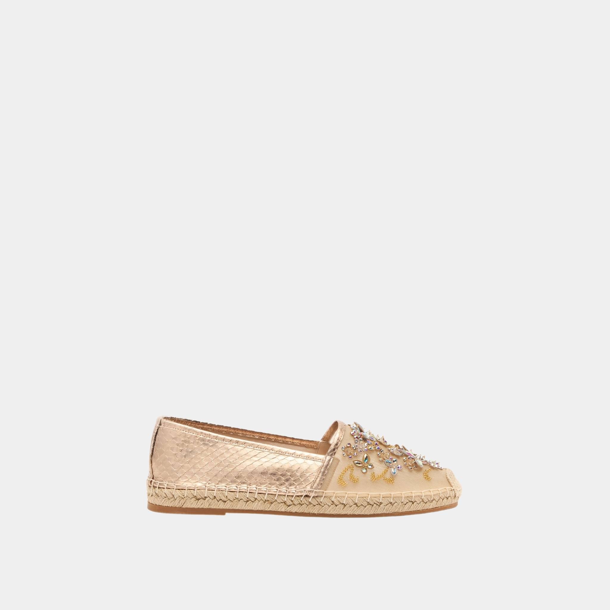 Rene Caovilla Eden Ayers Leather Espadrilles With Crystals 10, Gold, Side