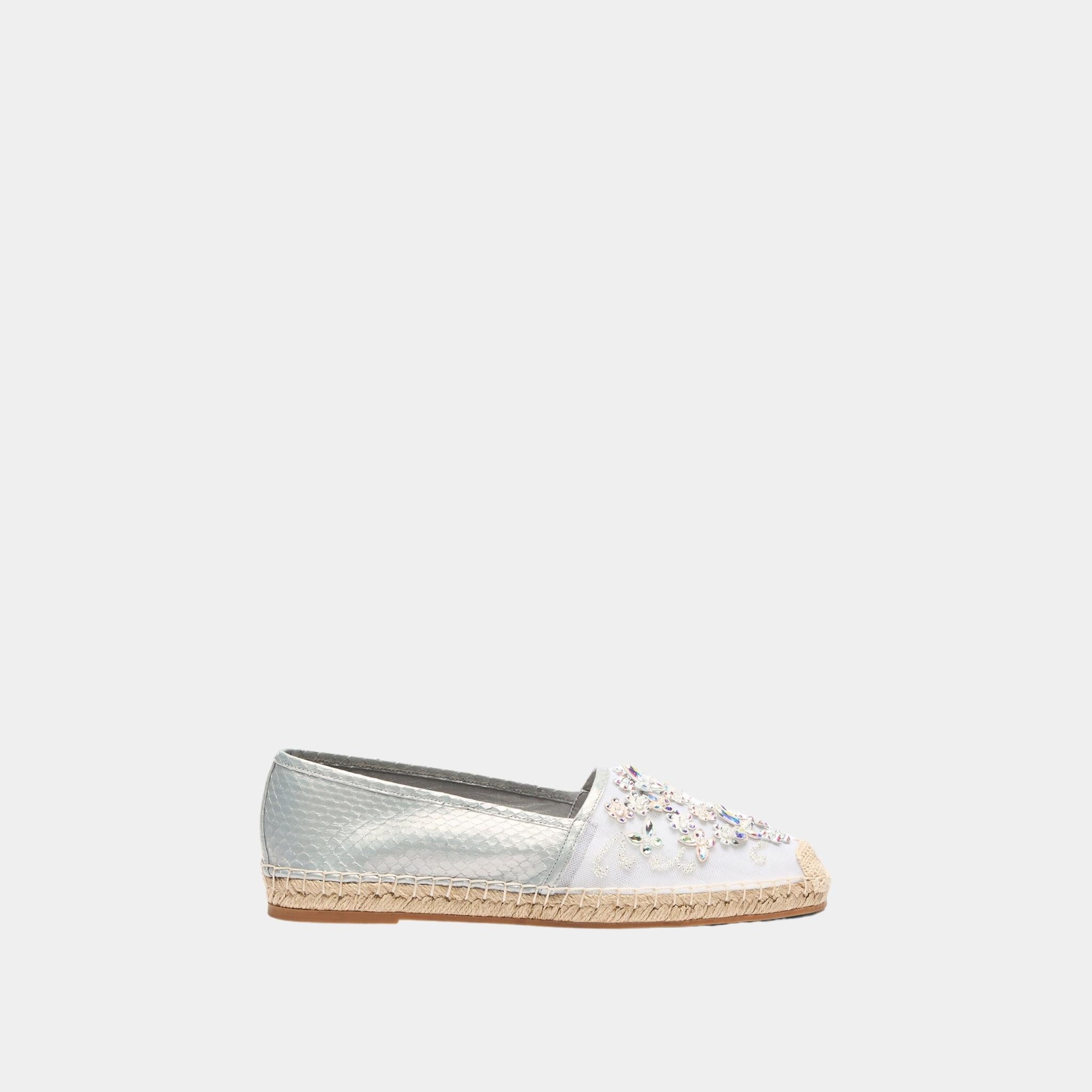 Rene Caovilla Eden Ayers Leather Espadrilles With Crystals 10, Ivory, Side