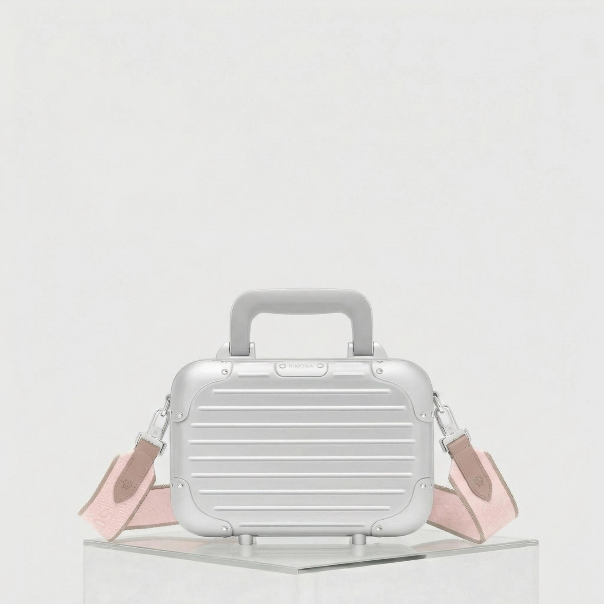 Rimowa Adjustable Shoulder Strap, Pink and Beige with bag, Front