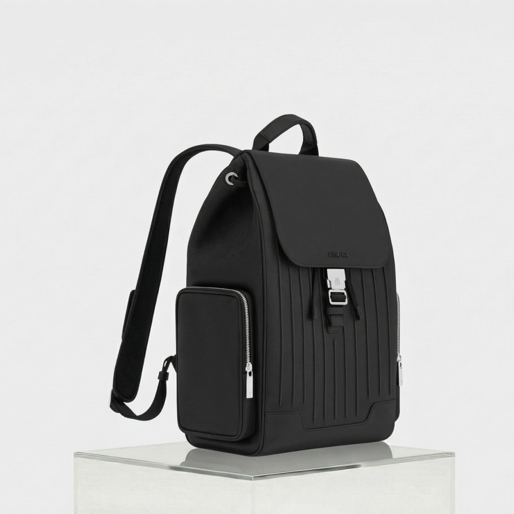 Rimowa Never Still Leather Flap Backpack Large, Black, Side