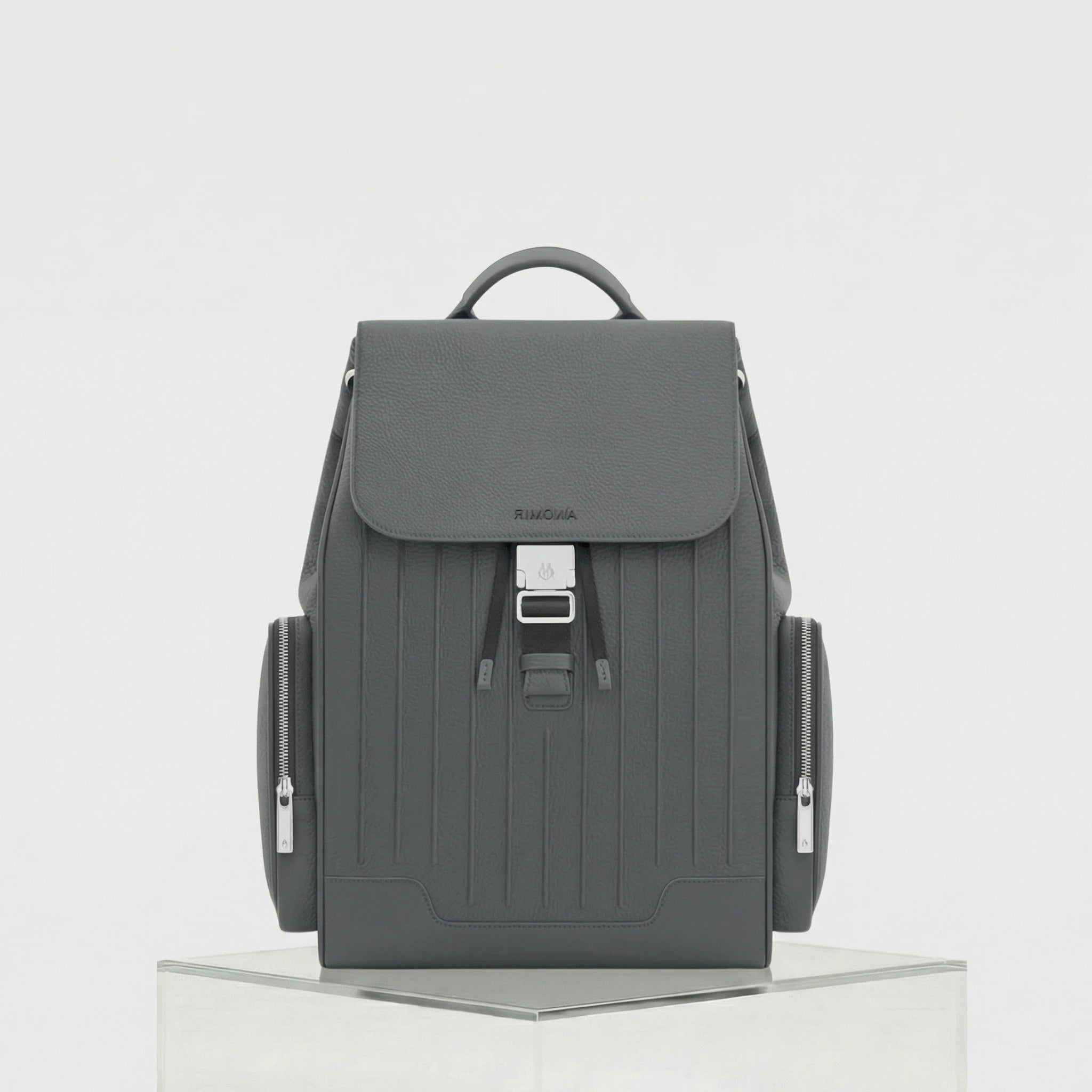 Rimowa Never Still Leather Flap Backpack Large, Grey, Front