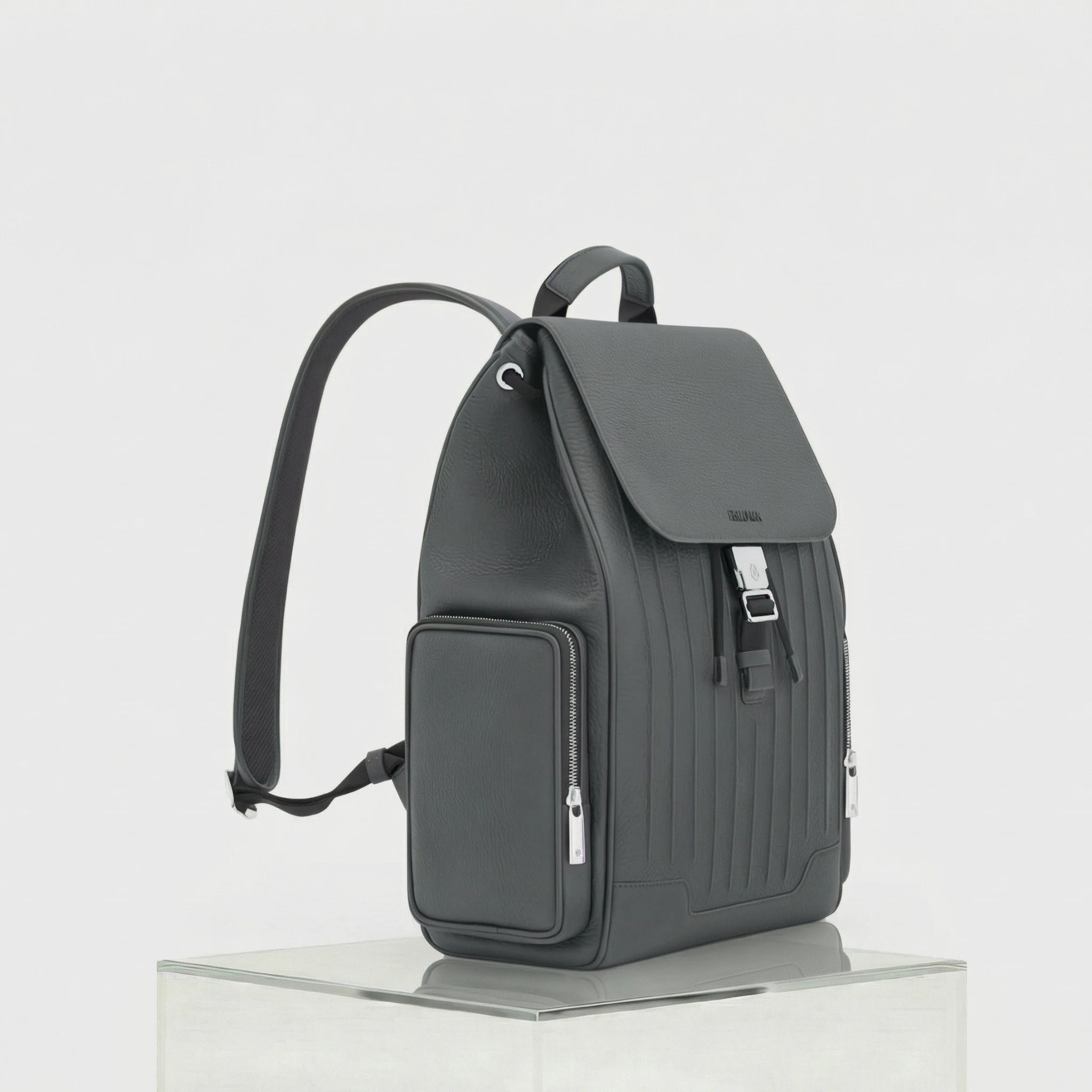 Rimowa Never Still Leather Flap Backpack Large, Grey, Side