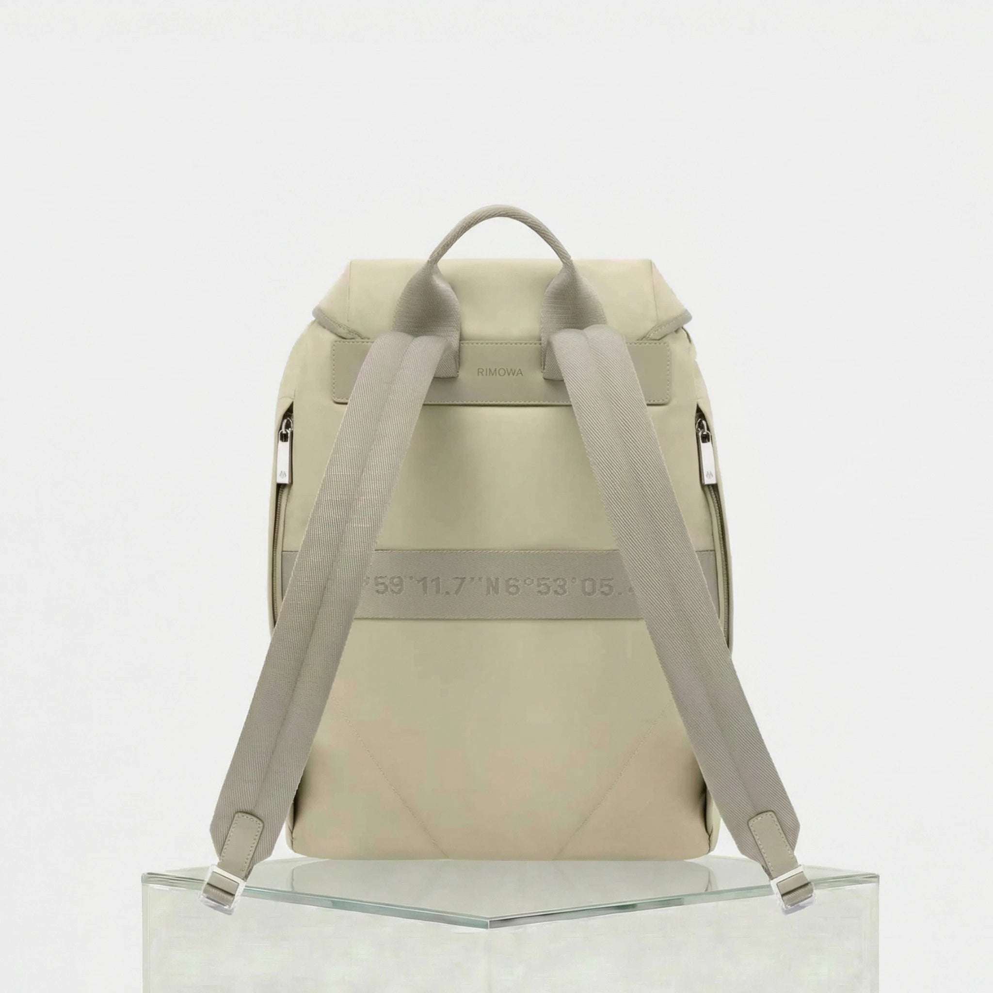 Rimowa Signature Nylon Flap Backpack Large, Sand Beige, Back