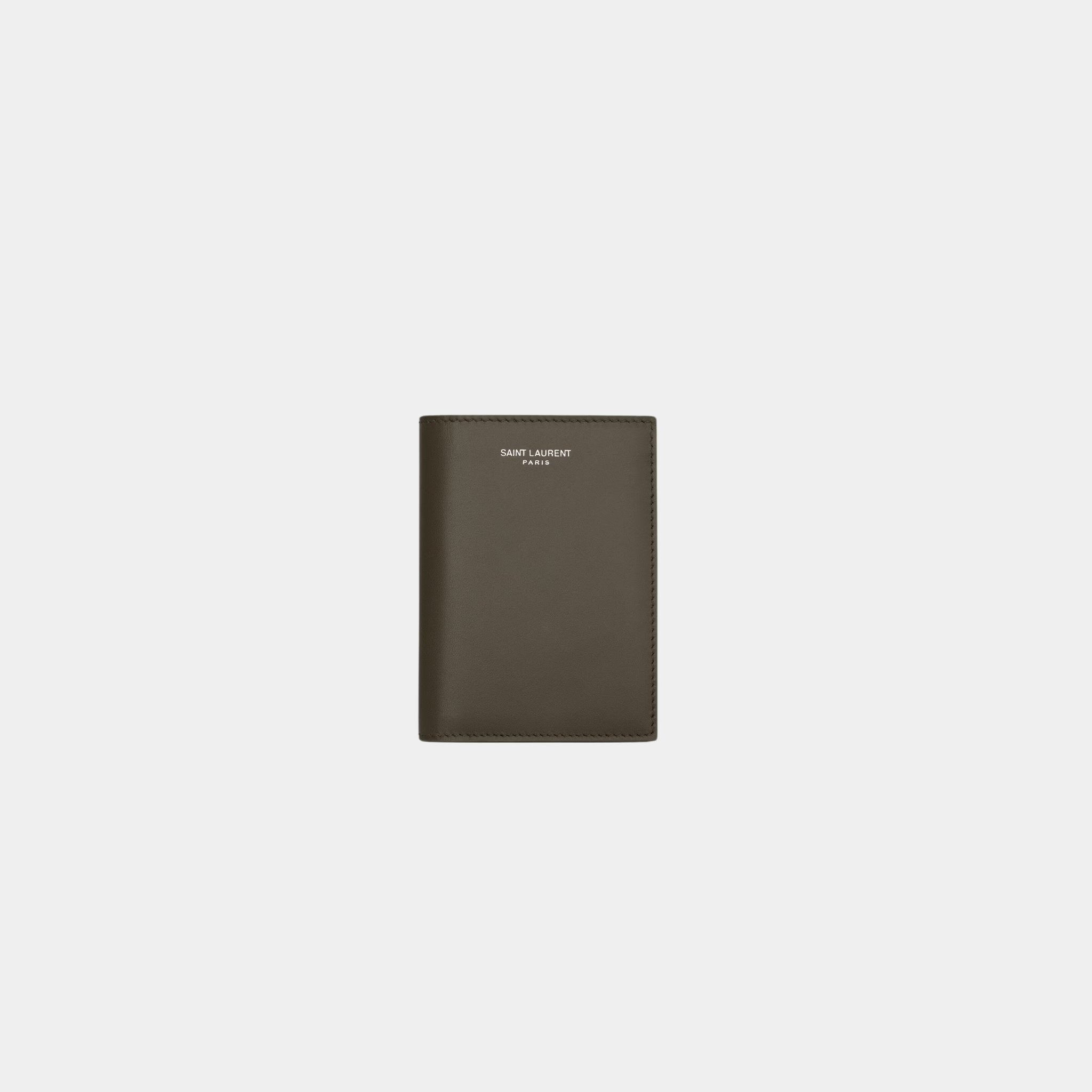 Saint Laurent Paris Credit Card Wallet Smooth Light Musk Leather, Front