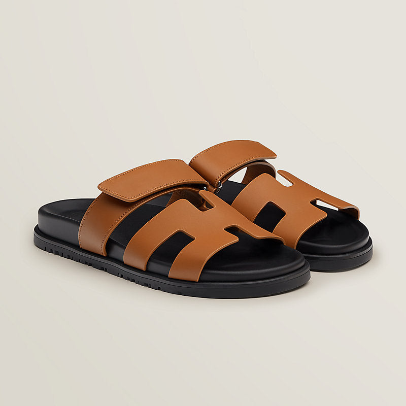 Hermes Chypre Sandals Calfskin Women, Gold, Front