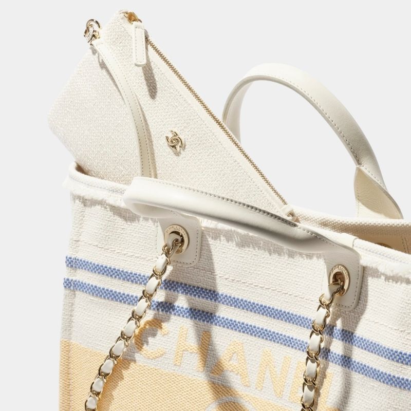 Shopping Bag, Cruise 2024/25, Ecru, Blue & Yellow, Side View