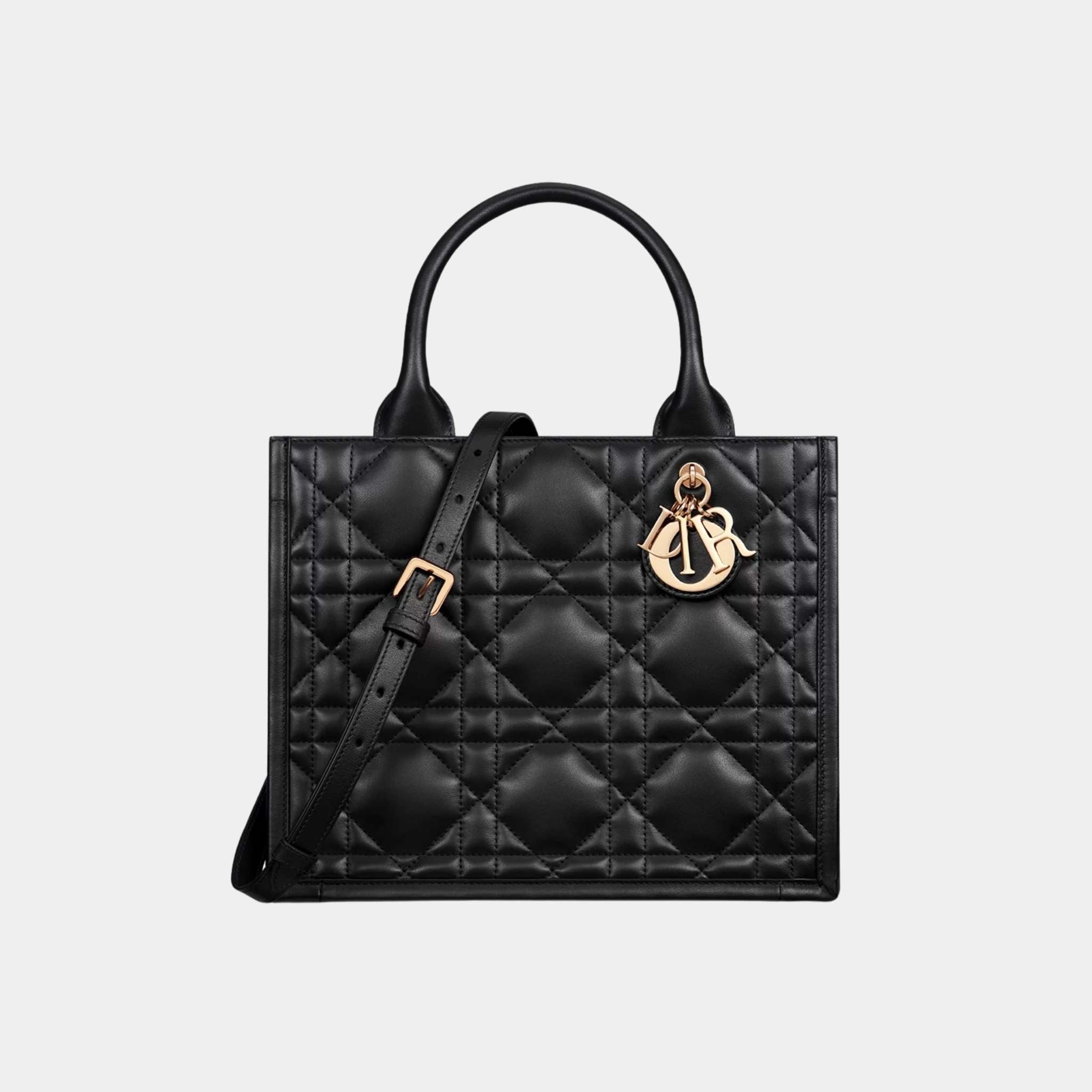 Small Dior Book Tote Macrocannage Calfskin, Black, Front