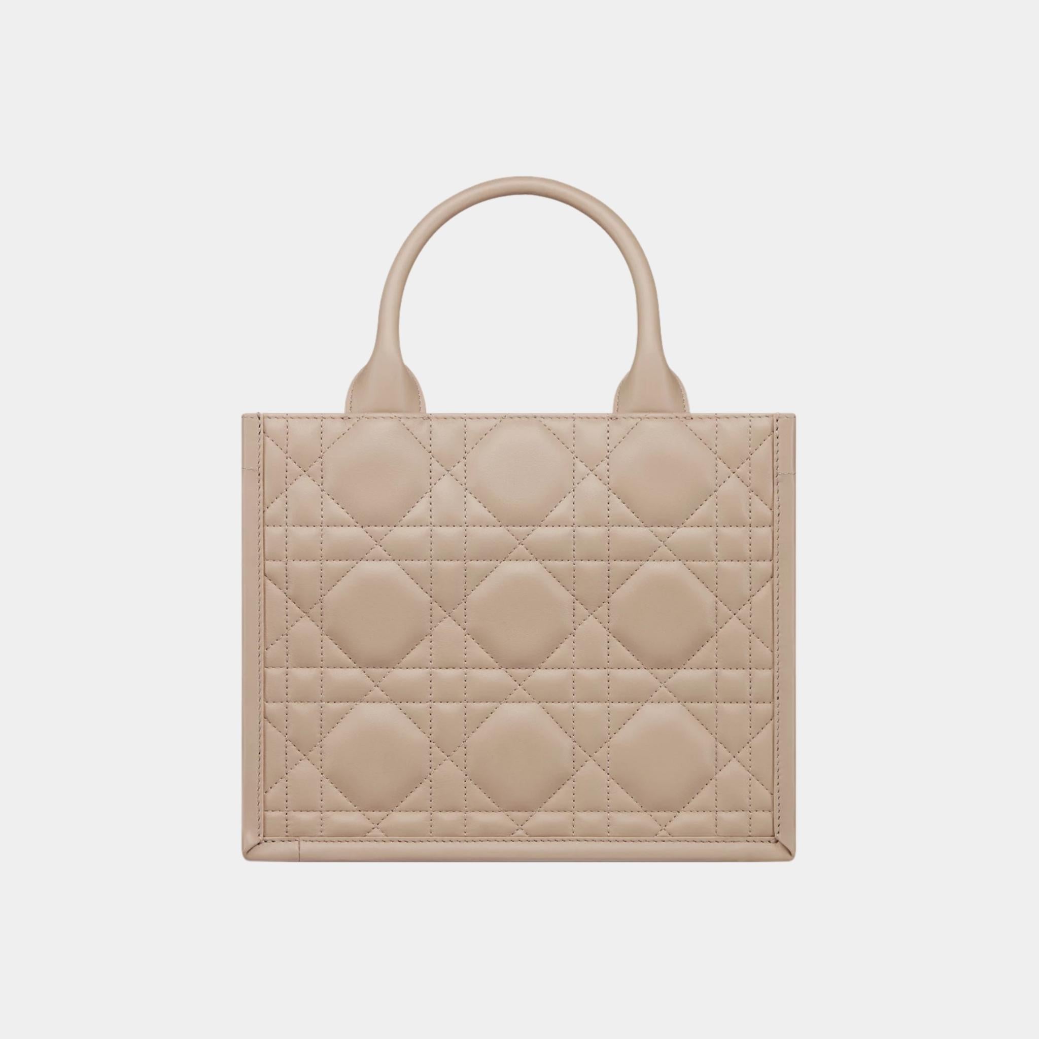 Small Dior Book Tote Macrocannage Calfskin, Desert Taupe, Back