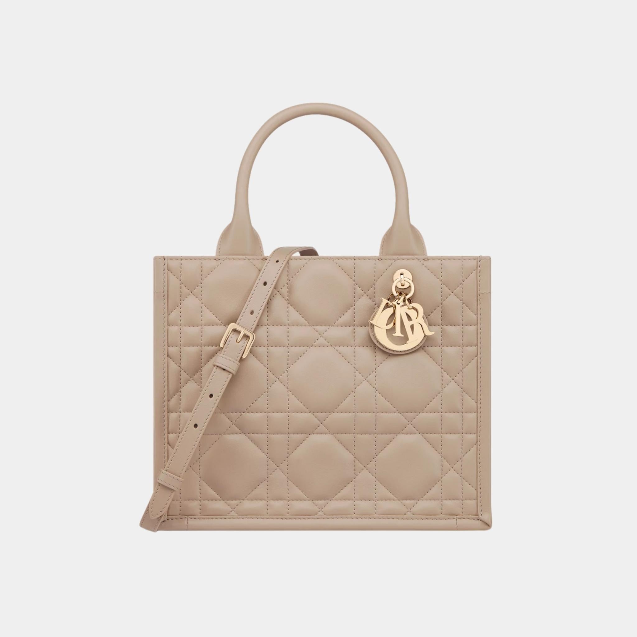 Small Dior Book Tote Macrocannage Calfskin, Desert Taupe, Front