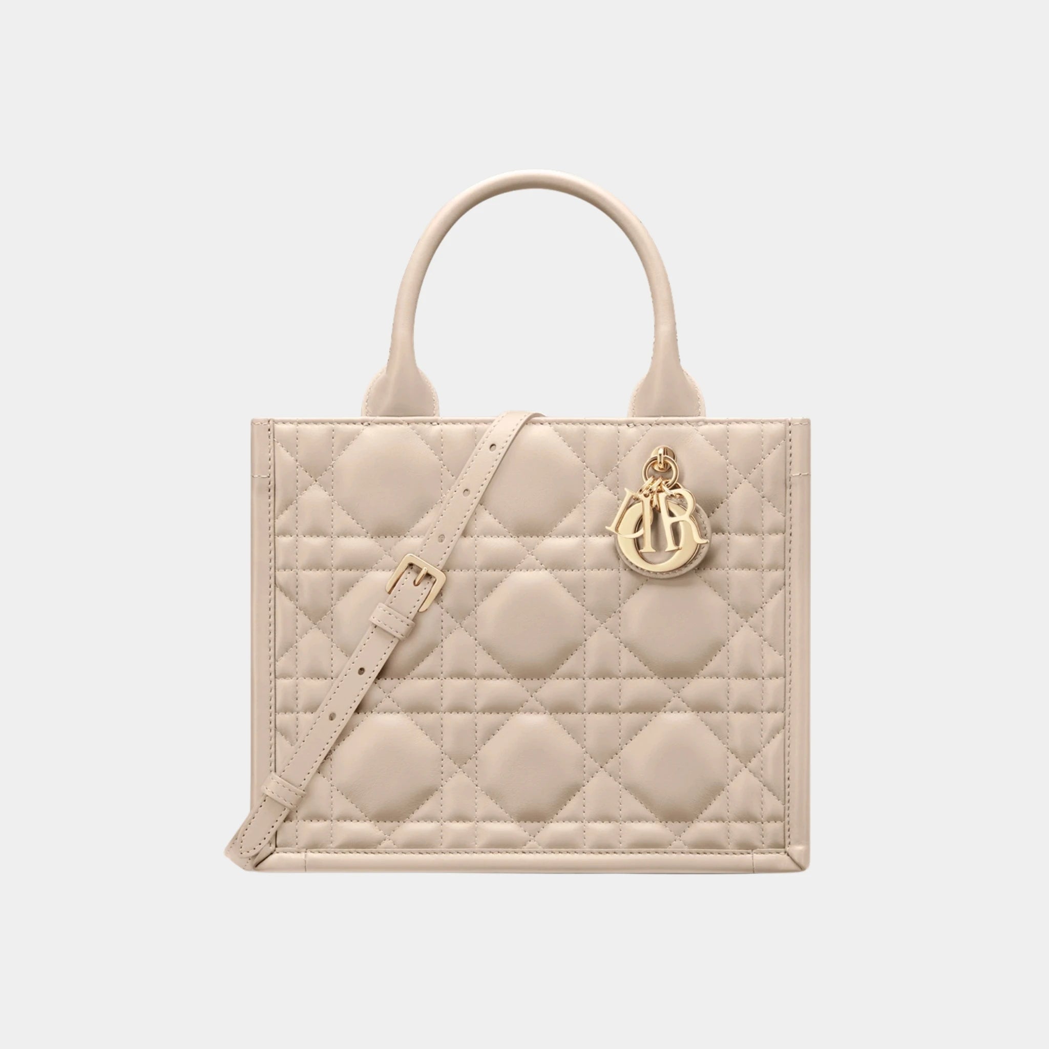 Small Dior Book Tote Macrocannage Calfskin, Powder Beige, Front