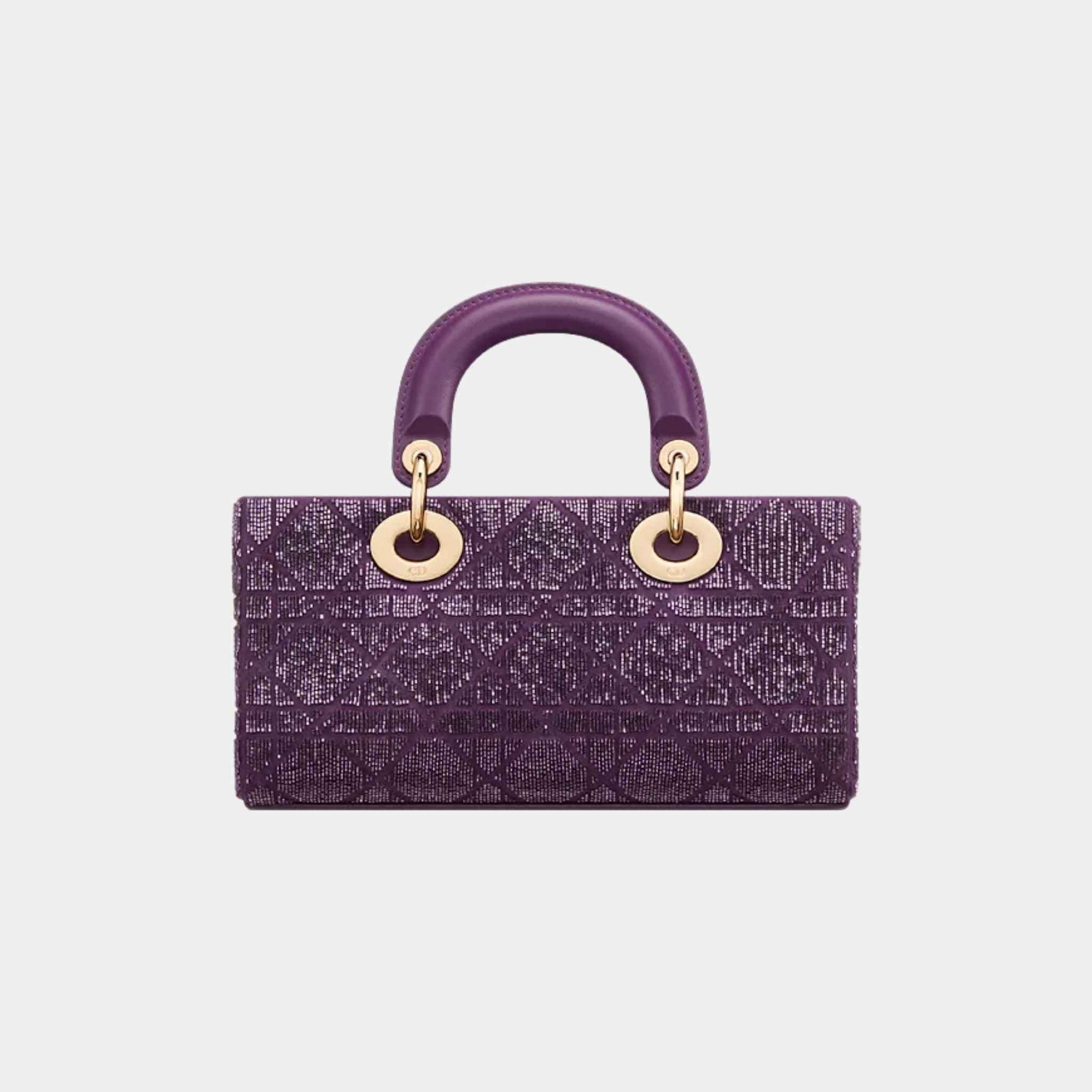 Dior Small Lady D-Joy Bag Microbead-Embroidered Cotton, Royal Purple, Back
