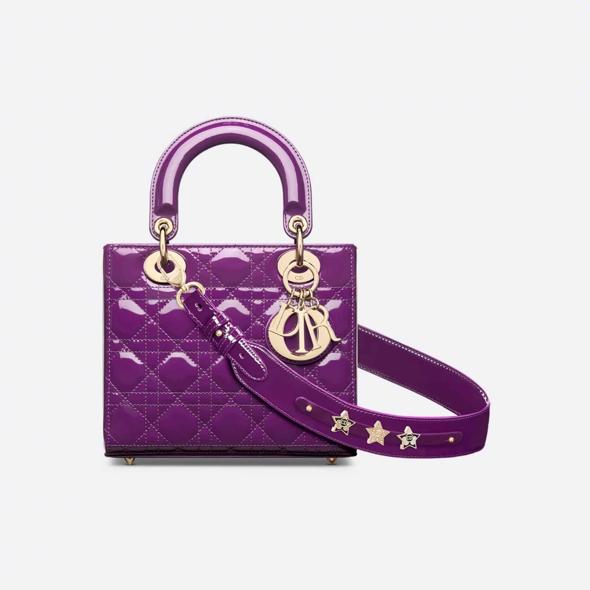 Small Lady Dior My ABCDior Bag Royal Purple Patent Cannage Calfskin, Front