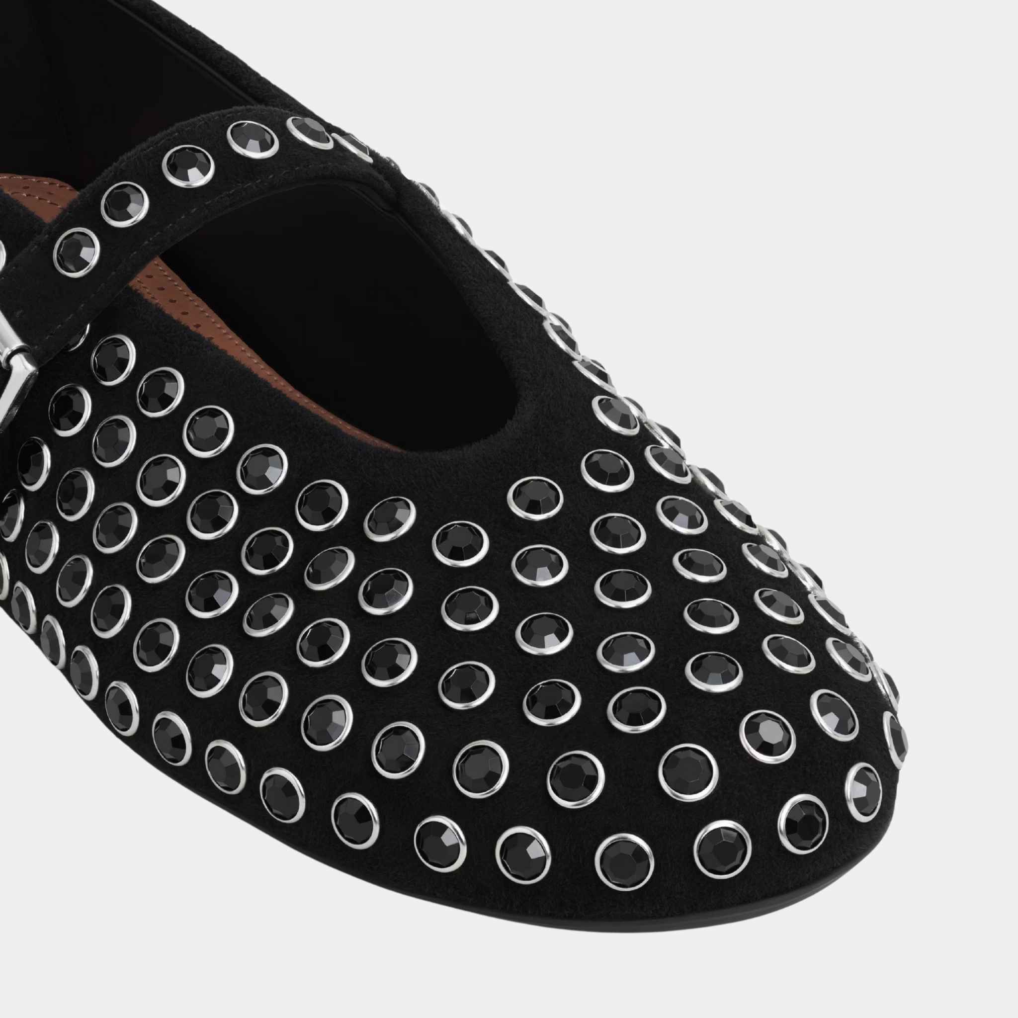 Alaïa Strass Suede Ballet Flats, Black, Close