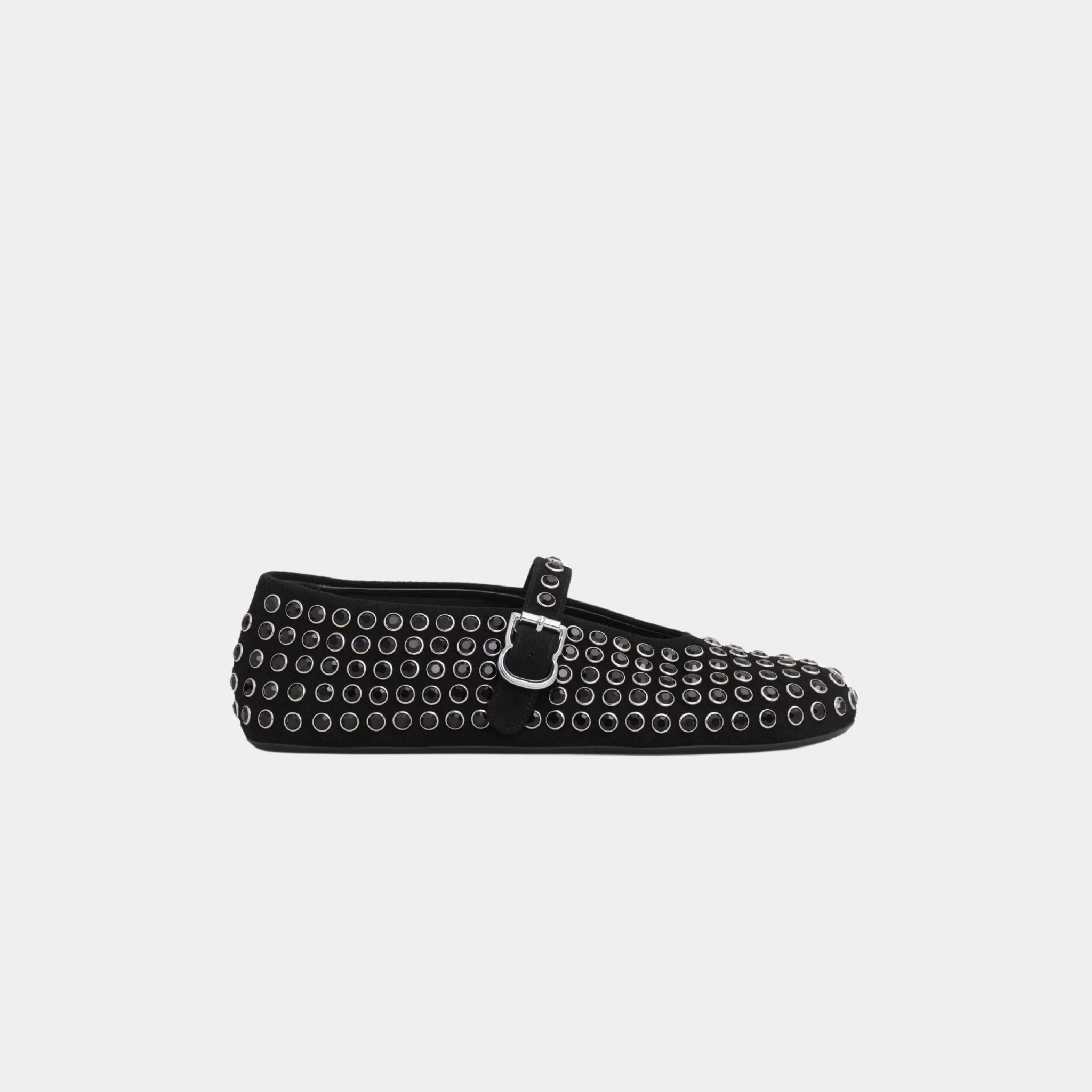 Alaïa Strass Suede Ballet Flats, Black, Side