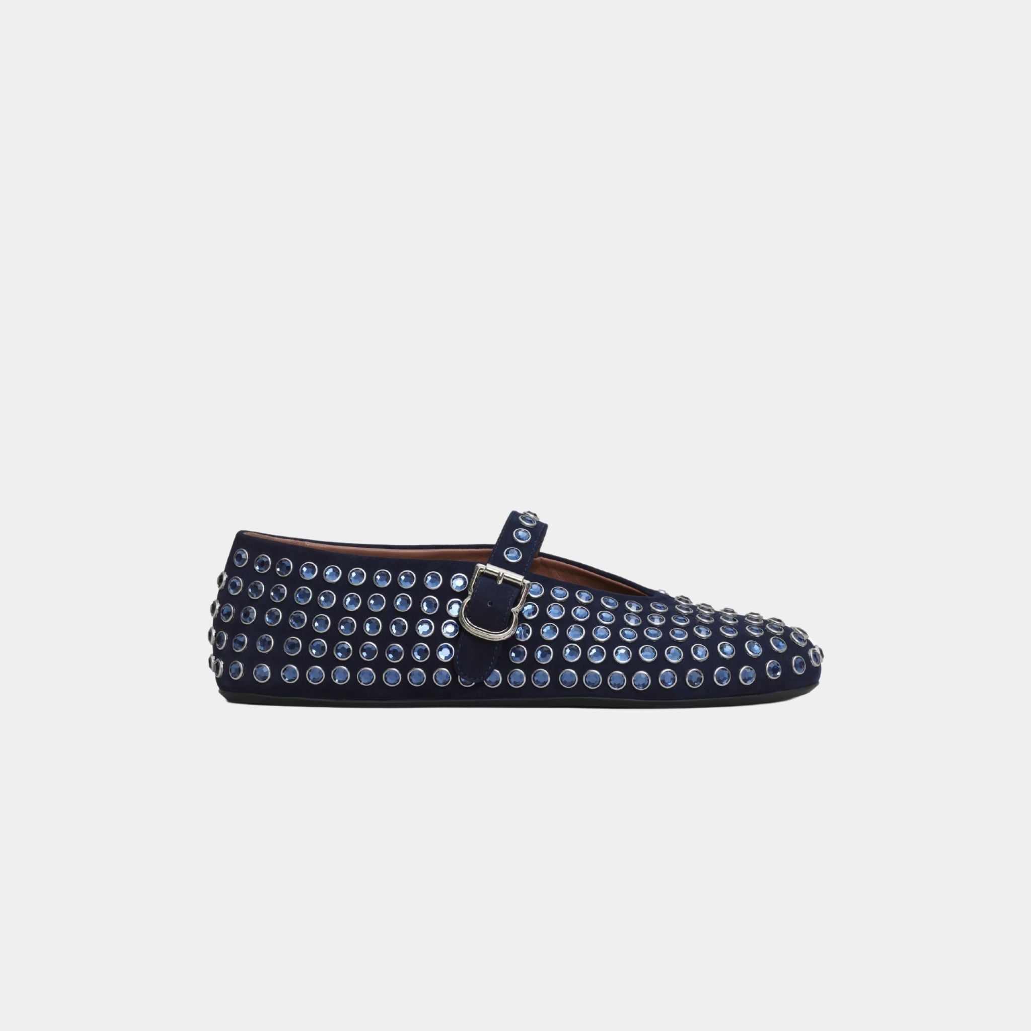 Alaïa Strass Suede Ballet Flats, Dark Blue, Side