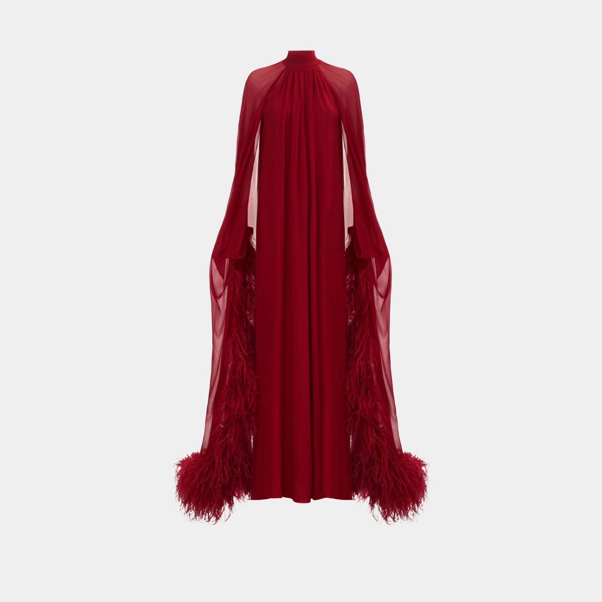 Taller Marmo Feathered Eterea Gown In Ruby, Front