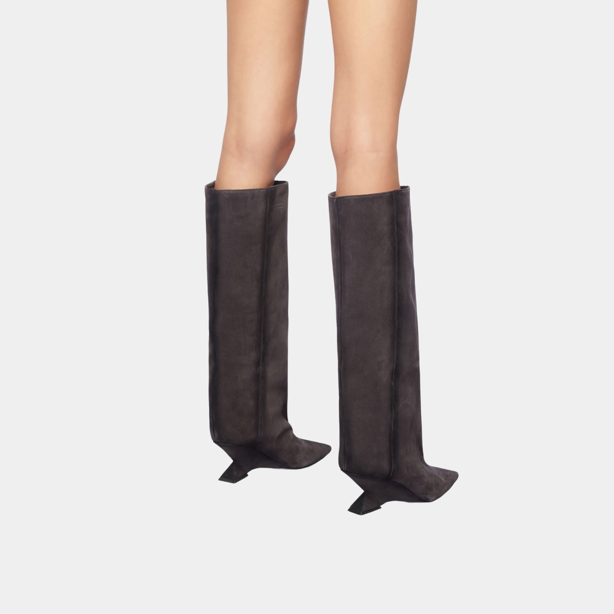 The Attico Cheope Dark Grey Brushed Suede Wedge Heel Boot, Model, Back