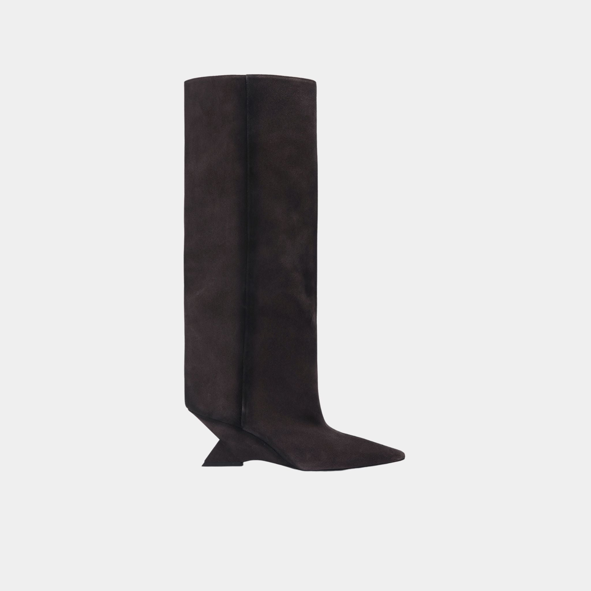 The Attico Cheope Dark Grey Brushed Suede Wedge Heel Boot, Side
