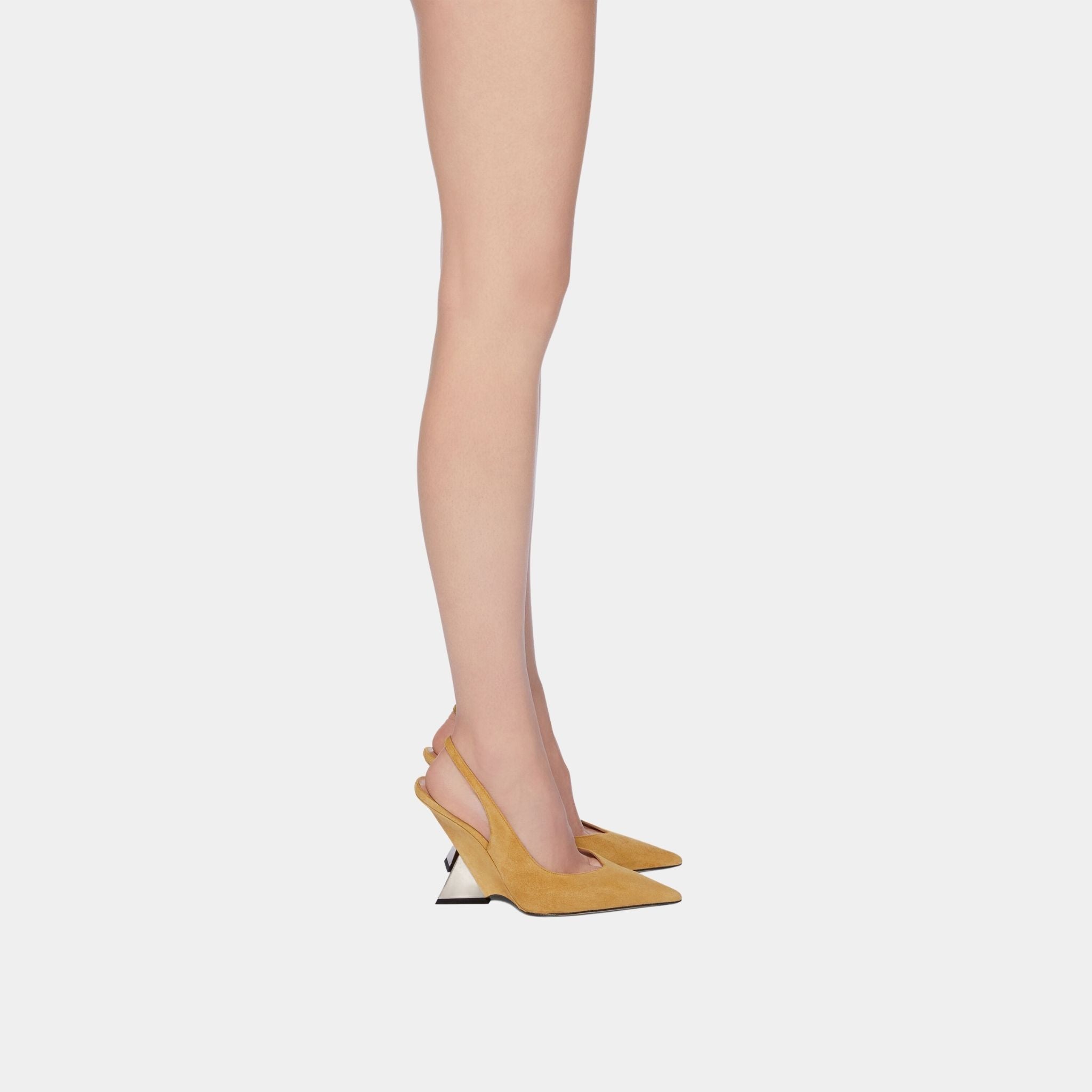 The Attico Cheope Mustard and Nichel Suede Slingback, Model, Side