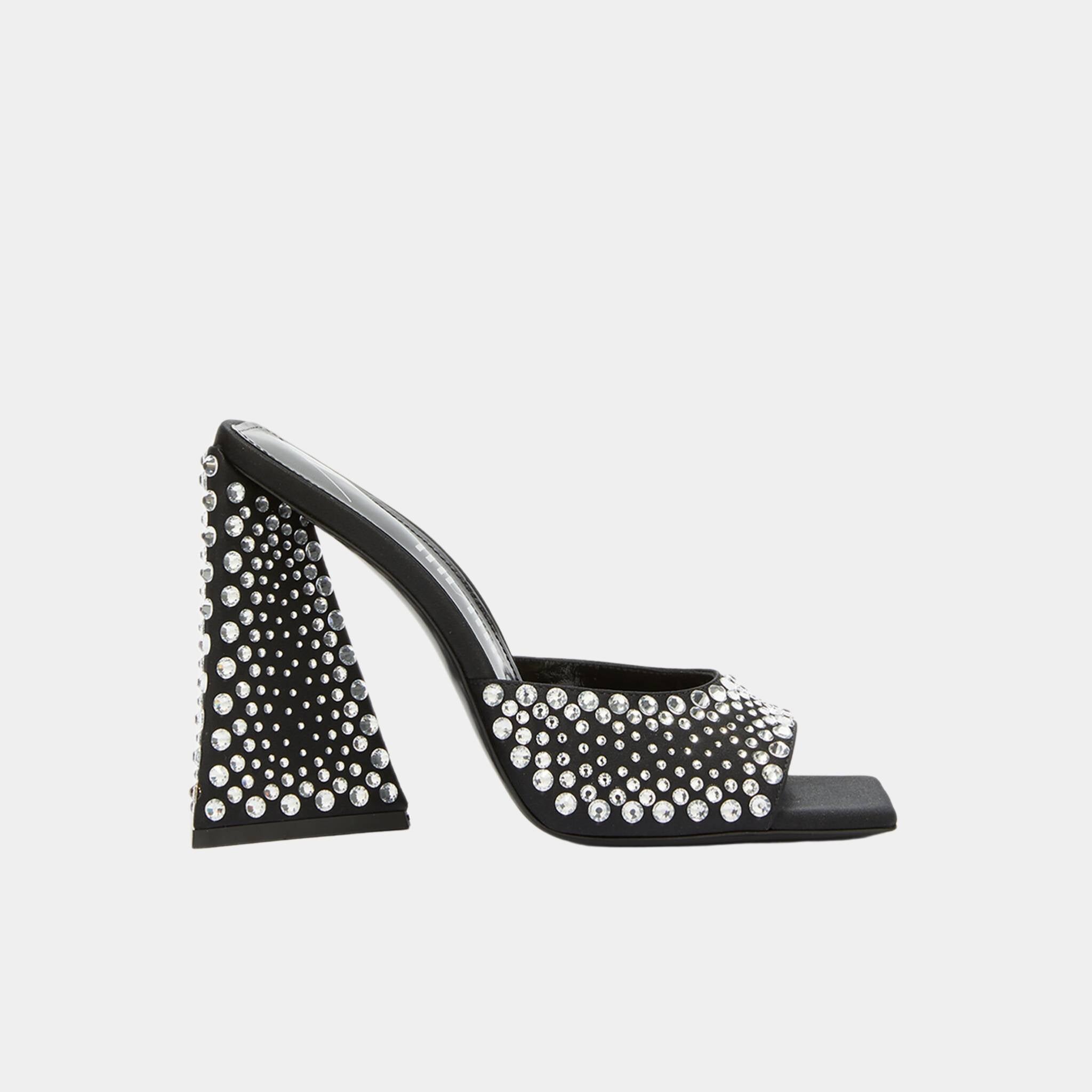 The Attico Devon Black Satin Degrade Hotfixed Crystals Mule, Side