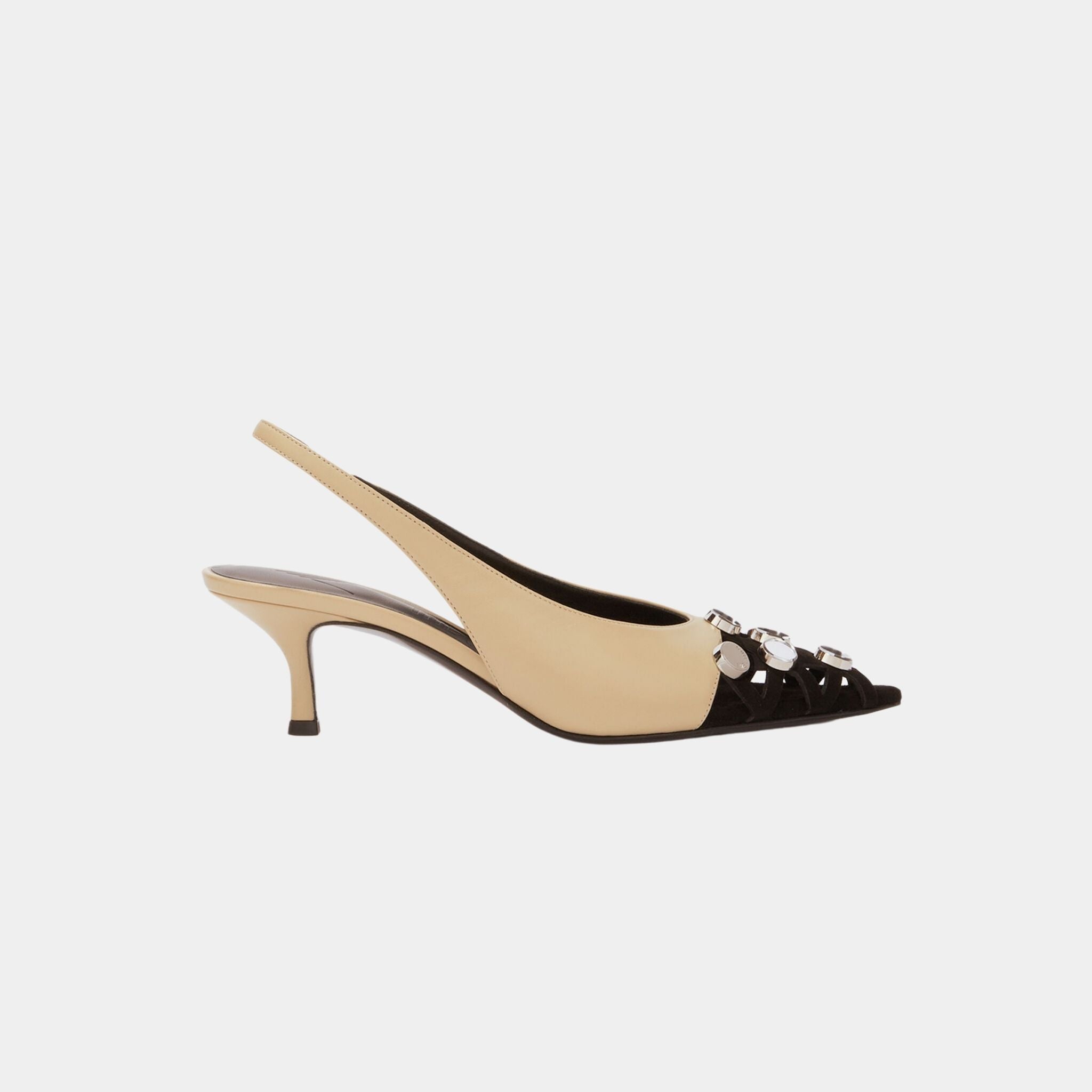 The Attico Fiona Beige and Black Nappa Leather Suede Slingback, Side