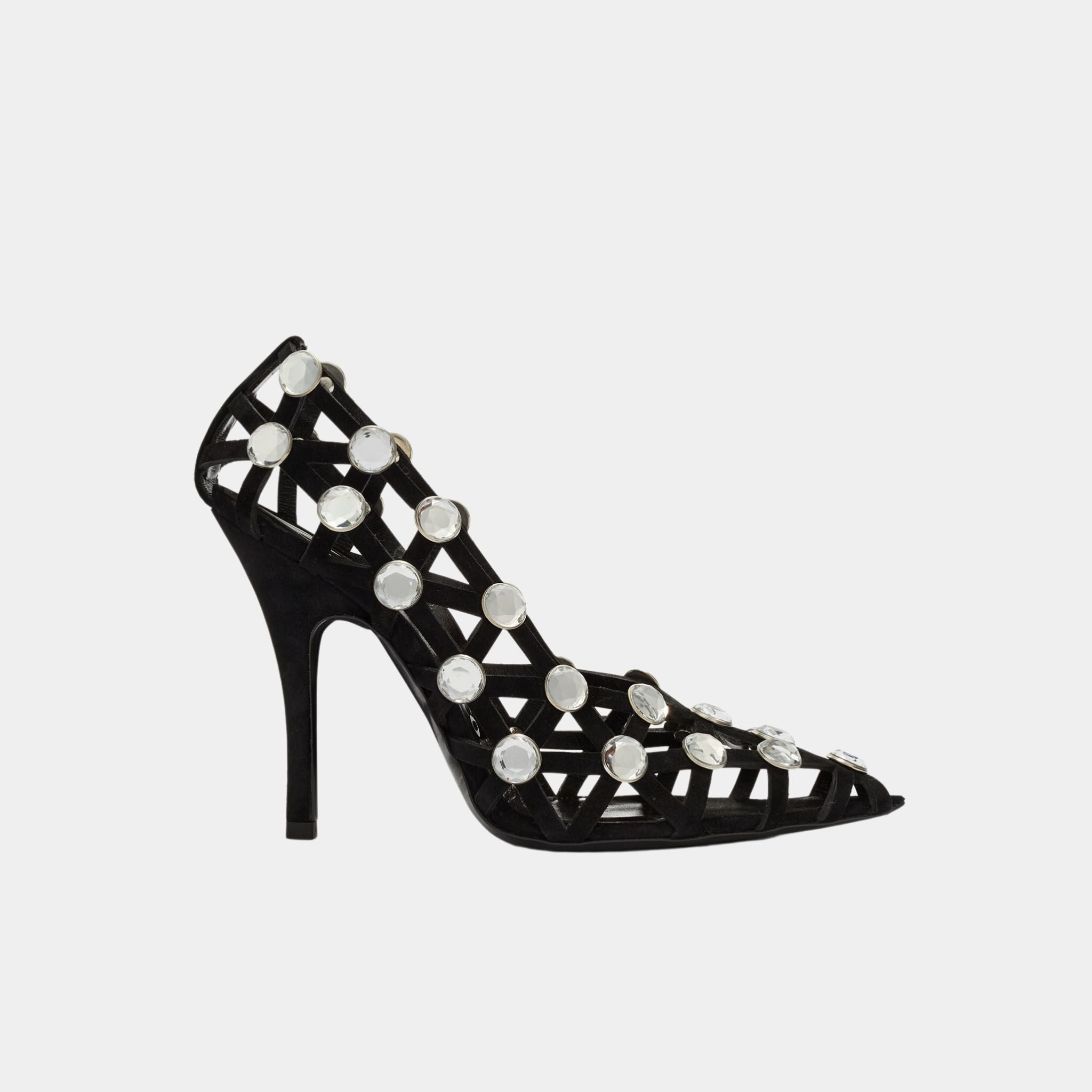 The Attico Grid Black and Silver Suede Crystal Embellishment Pump, Side