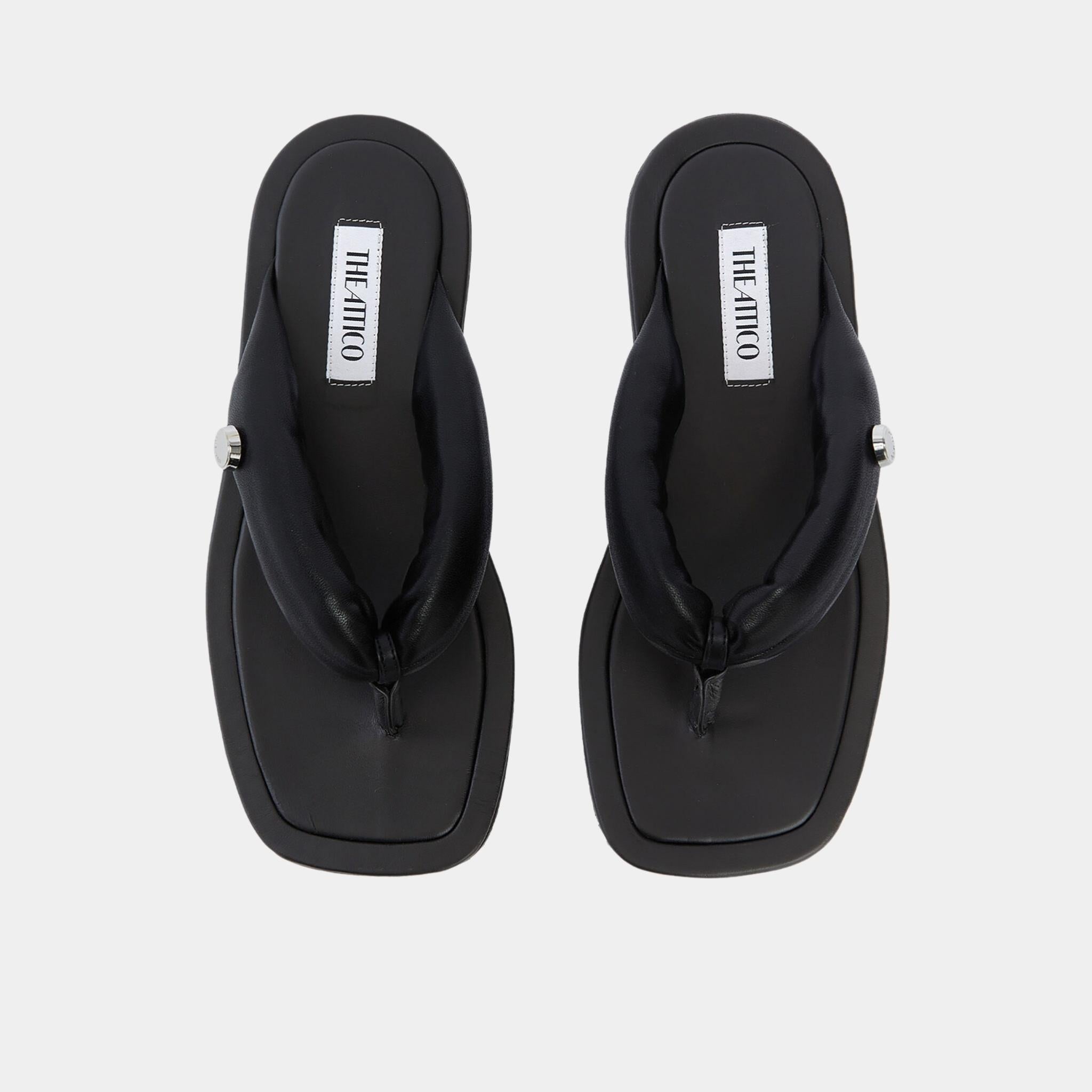 The Attico Indie Black Nappa Leather Flat Thong, Top
