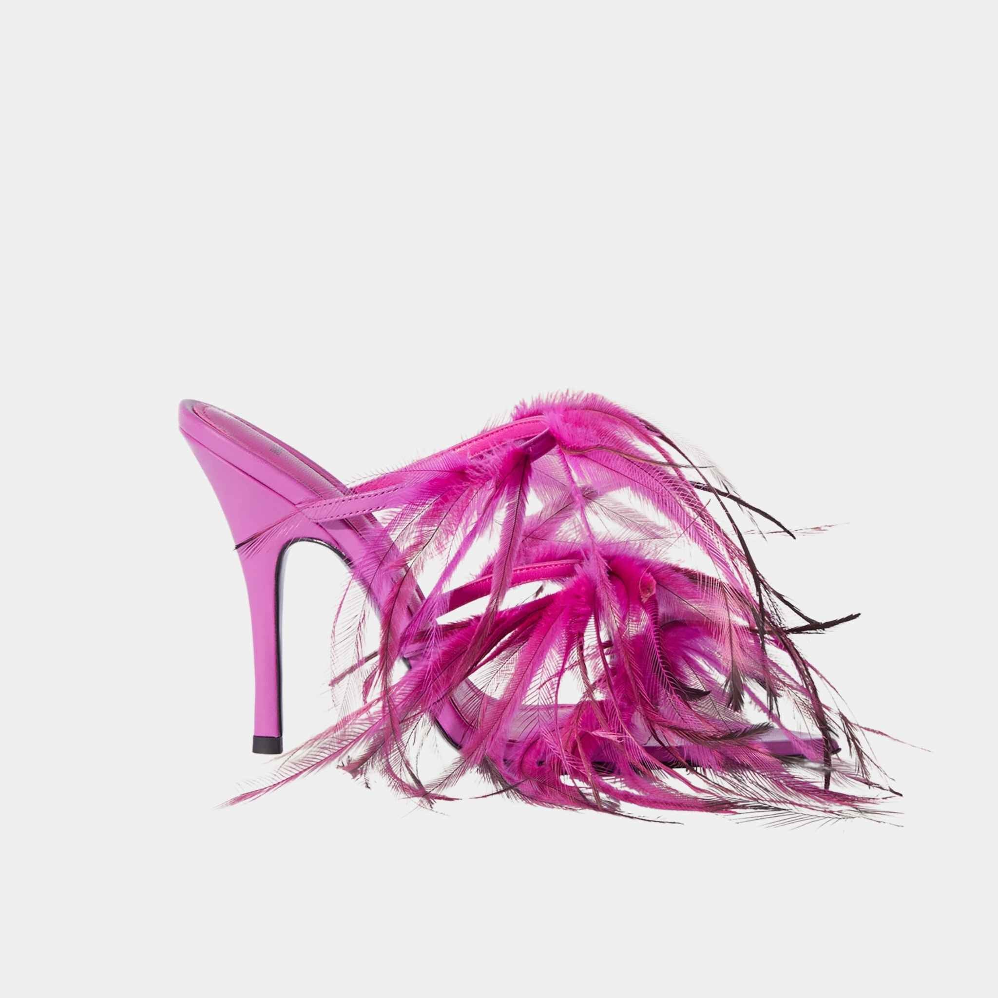 The Attico Judy Mismatched Sandal with Fuchsia Feather Decoration, Side