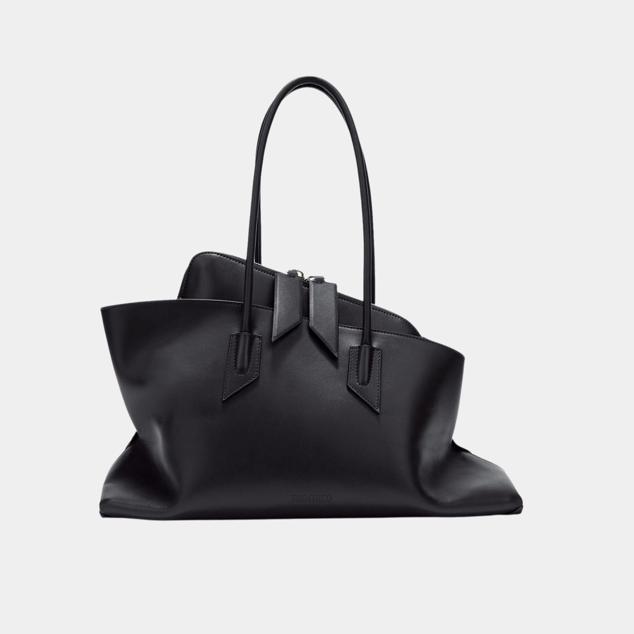 The Attico La Passeggiata Medium Top Handle Camel Calf Leather, Black, Front