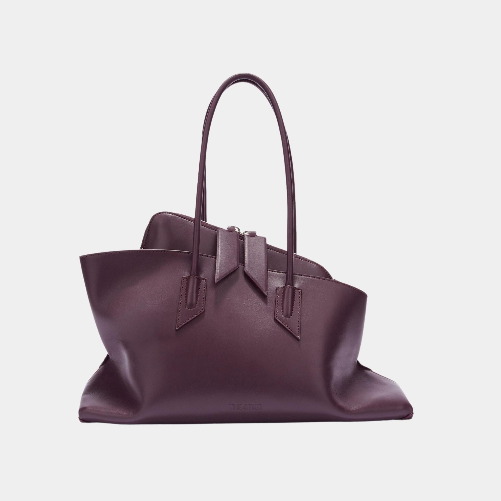 The Attico La Passeggiata Medium Top Handle Camel Calf Leather, Plum, Front
