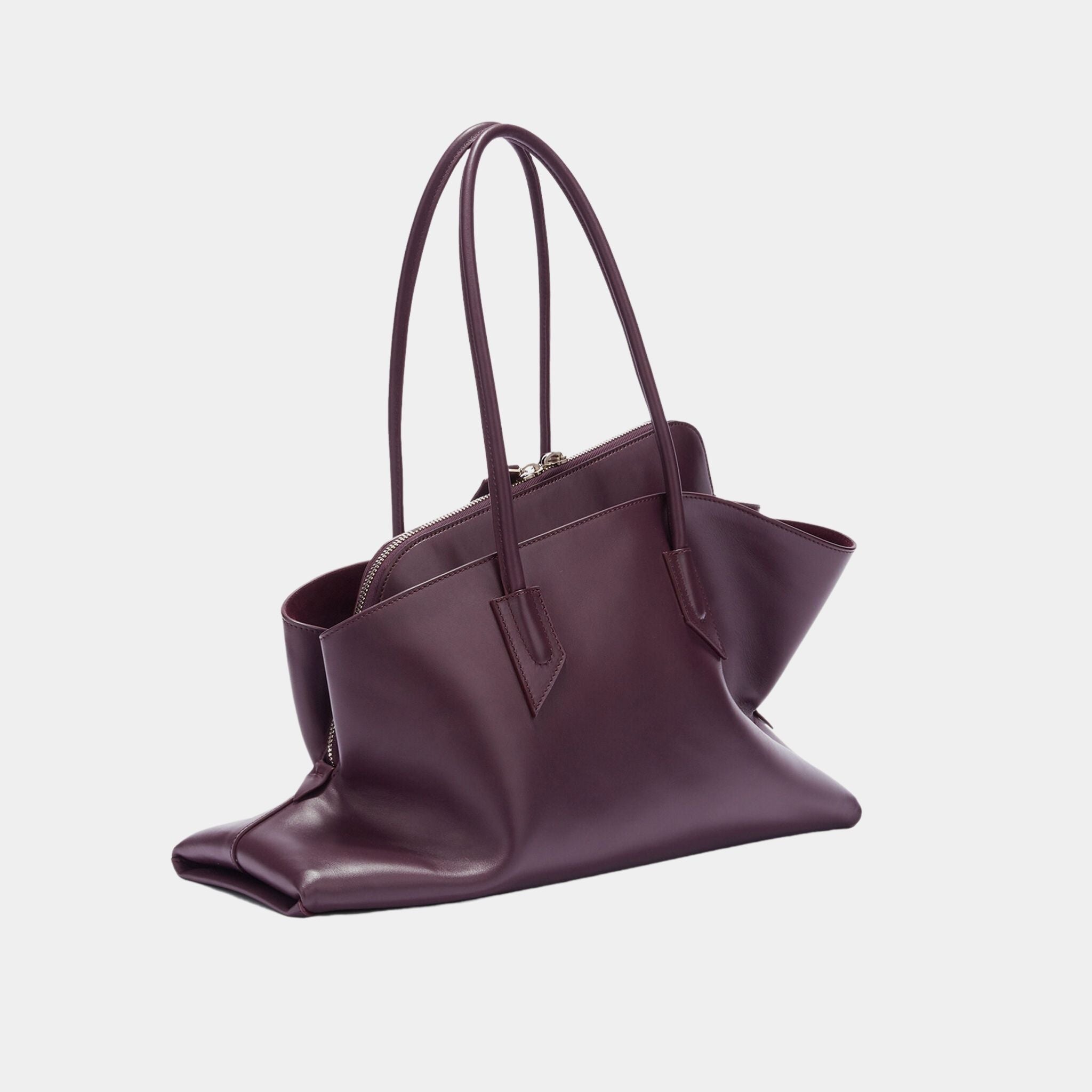 The Attico La Passeggiata Medium Top Handle Camel Calf Leather, Plum, Side