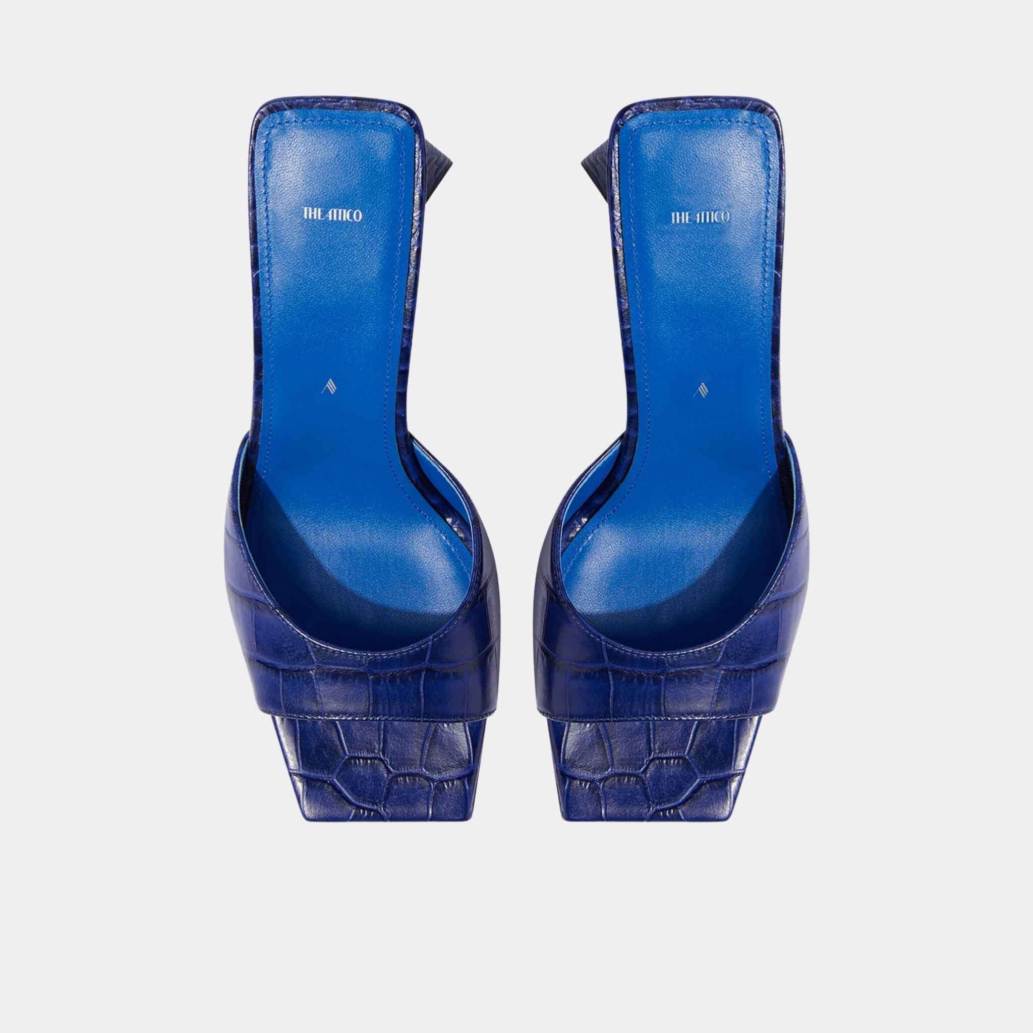 The Attico Mini Devon Electric Blue Crocodile Printed Leather Mule, Top