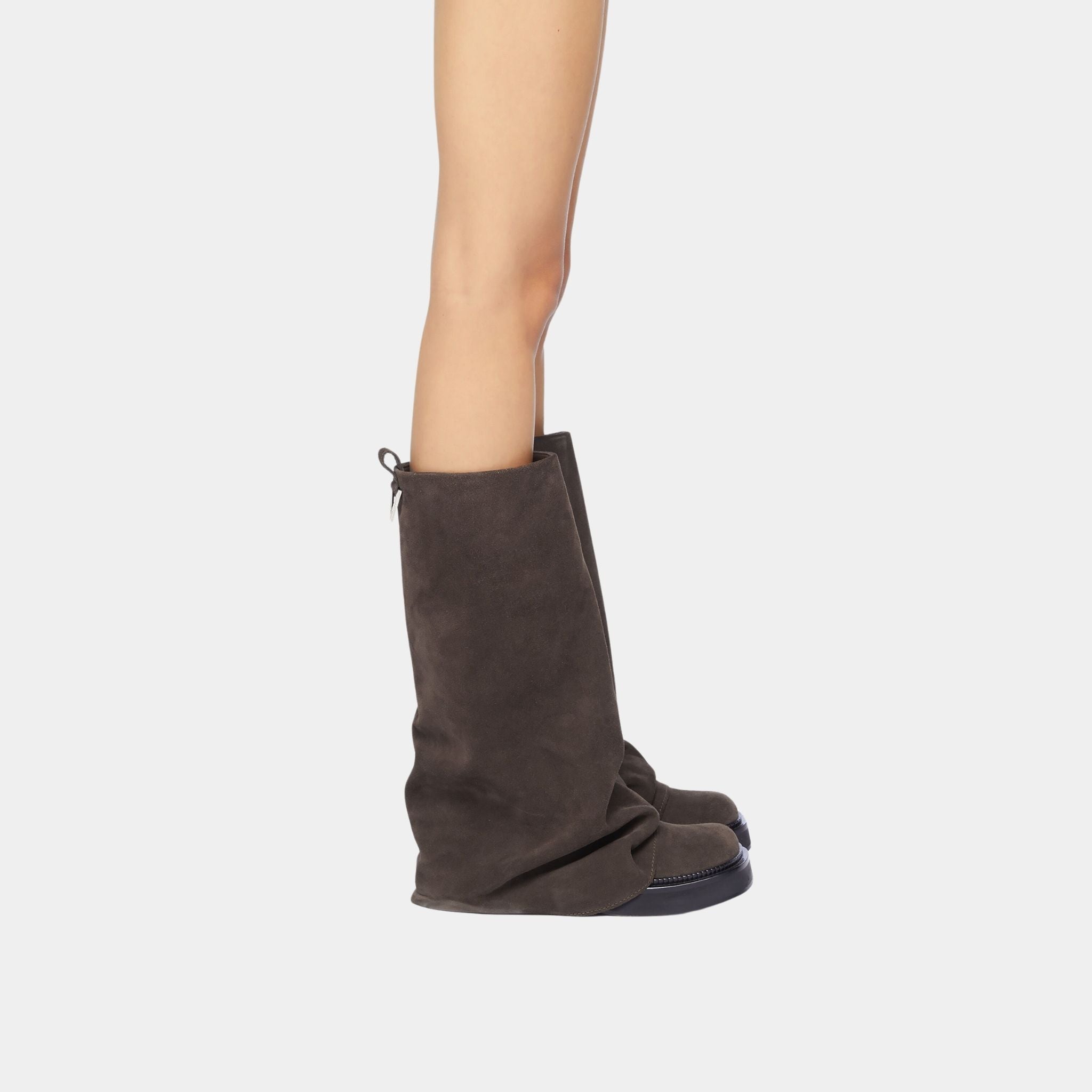The Attico Robin Dark Grey Suede Combat Boot, Model, Side